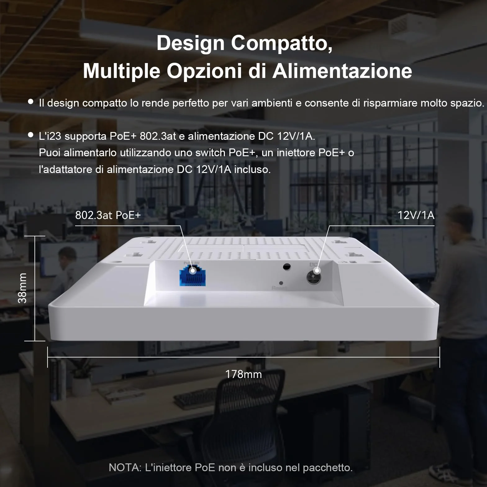 Tenda I23 AC1200 Wireless Access Point (802.11ac Dual Band, 1 Porta Gigabit, Gestibile tramite APP/Interfaccia Web, Alimentato tramite PoE+ 802.3at, Include Alimentatore) Bianco