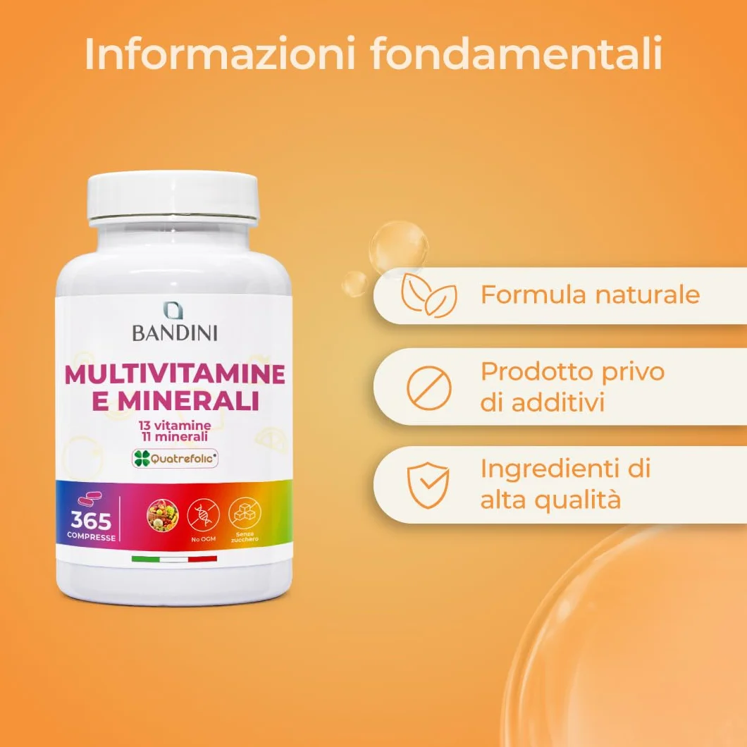 Bandini Multivitaminico Completo 365 compresse Integratore Multivitamin Complex 13 Vitamine 11 Minerali Uomo Donna Prodotto Italia