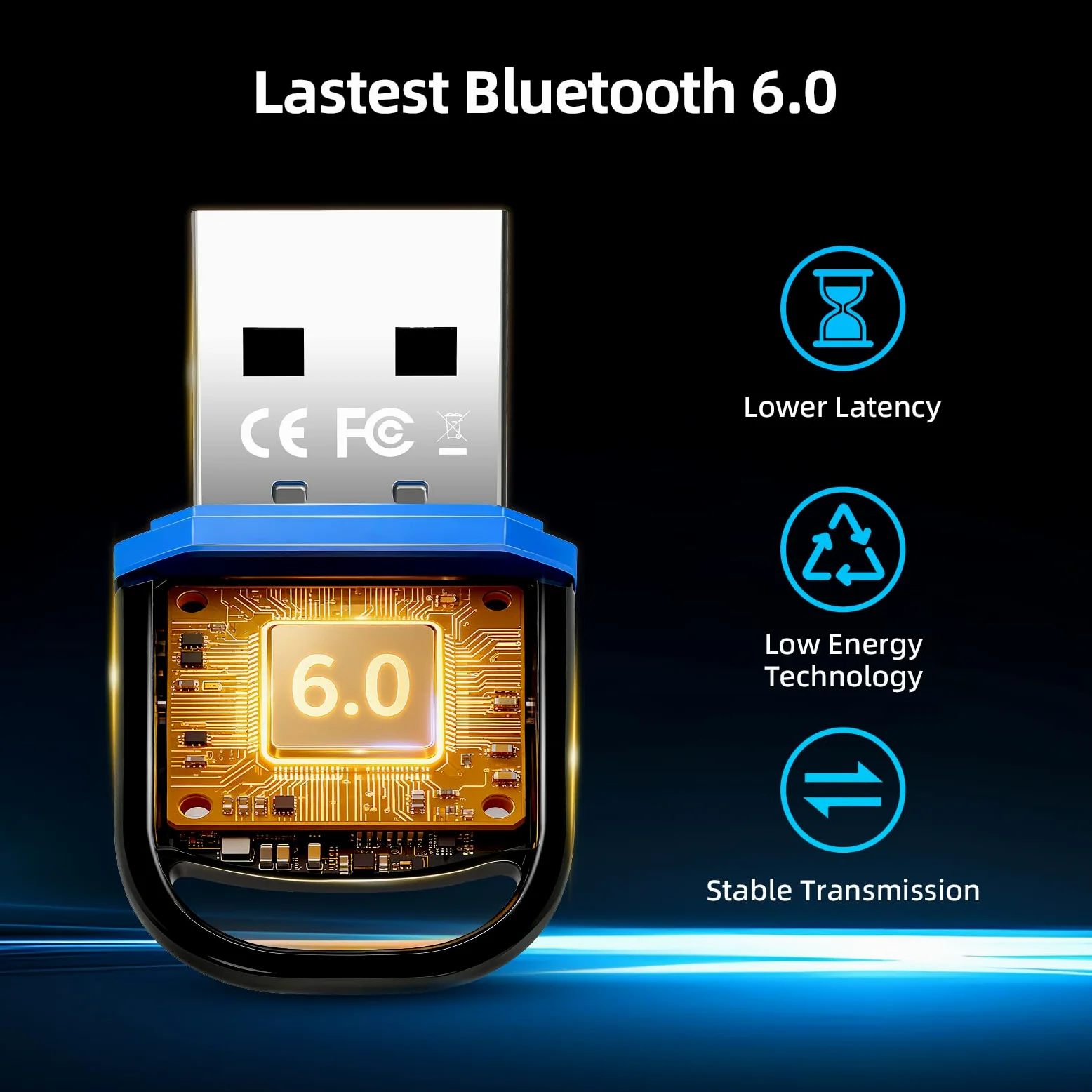 Adattatore USB Bluetooth 6.0 per PC desktop e laptop, driver preinstallato, Plug and Play, compatibile con Windows 11/10/8.1/7, dongle wireless per cuffie, altoparlanti, tastiera, mouse, stampante