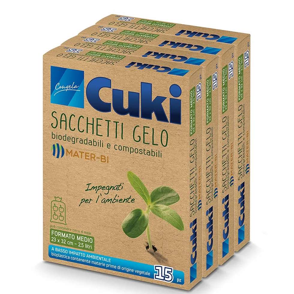 Cuki Sacchetti Gelo biodegradabili MATER-BI 23x32 cm 2,5 L 60 pz 4 Confezioni