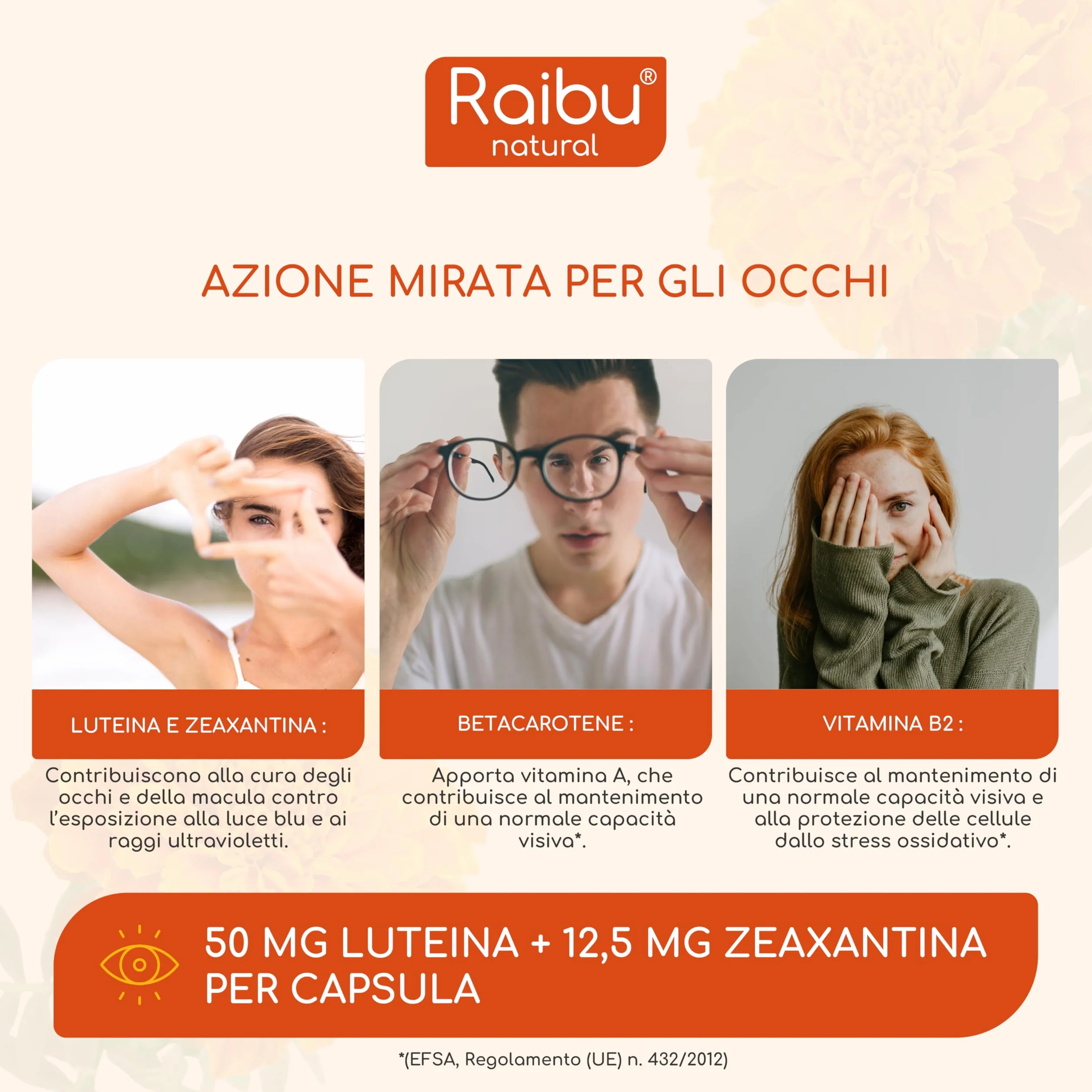 Integratore Occhi Luteina Zeaxantina 50 mg 12,5 mg Vitamina A B2 Calendula 4 Mesi