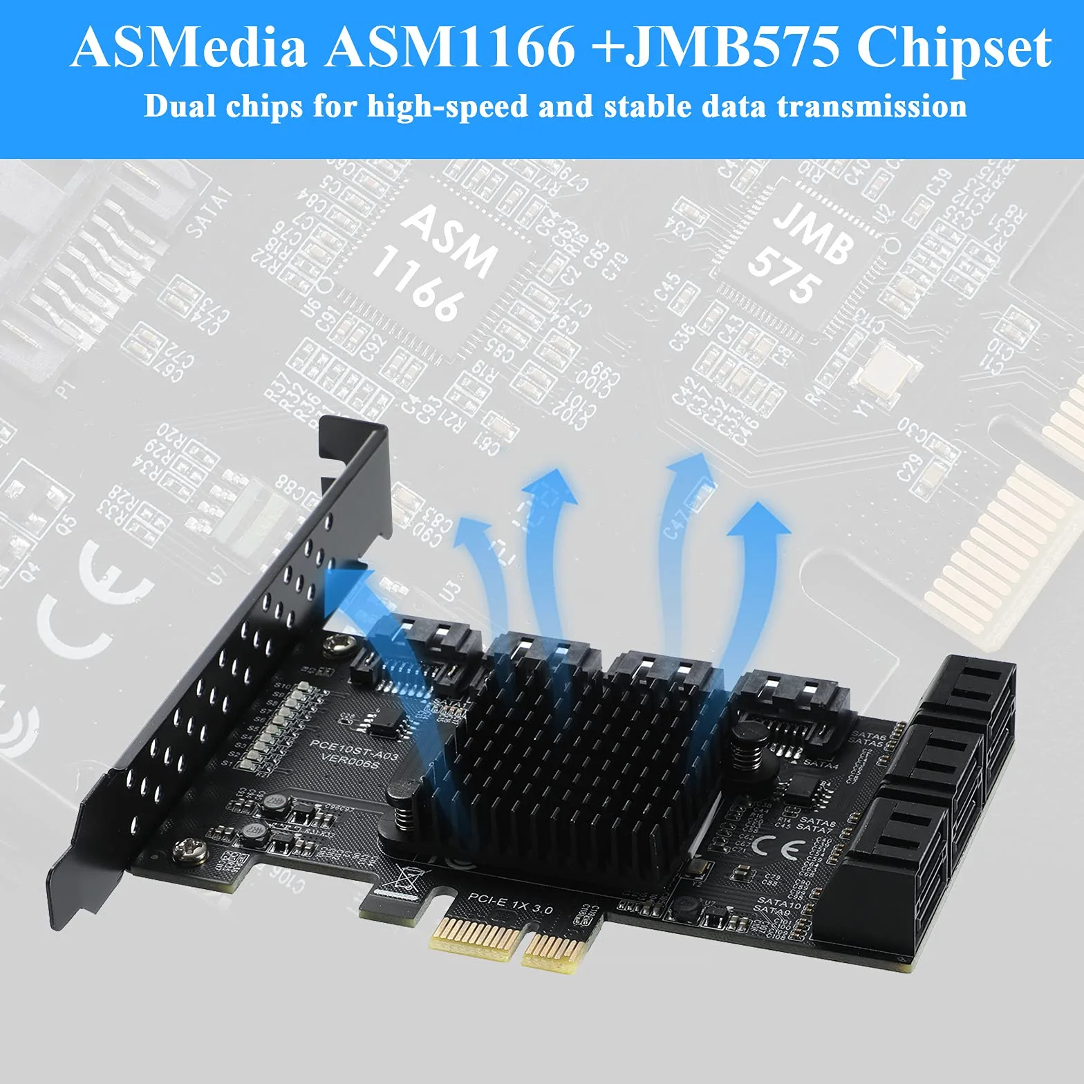 PCI-E a SATA3.0, unità disco rigido IPFS avanzata a 10 porte 6Gbps, controller SATA PCI-E3.0 GEN3, supporto di 10 dispositivi SATA3.0, compatibile con WIN8/WIN10/Ubuntu