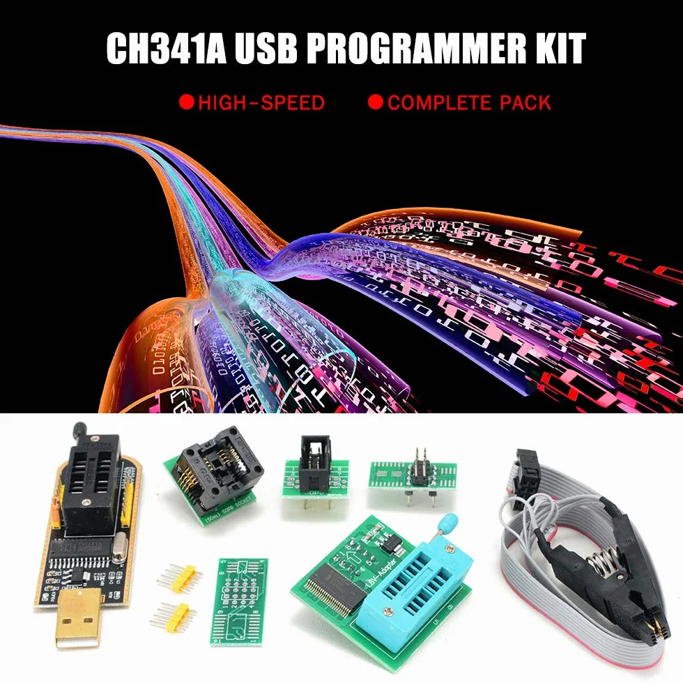 CH341A Kit Programmatore USB con SOP8 EEPROM Burner BIOS Flasher SPI Flash 1 Adattatore 8V Presa 150mil per Serie 24 25