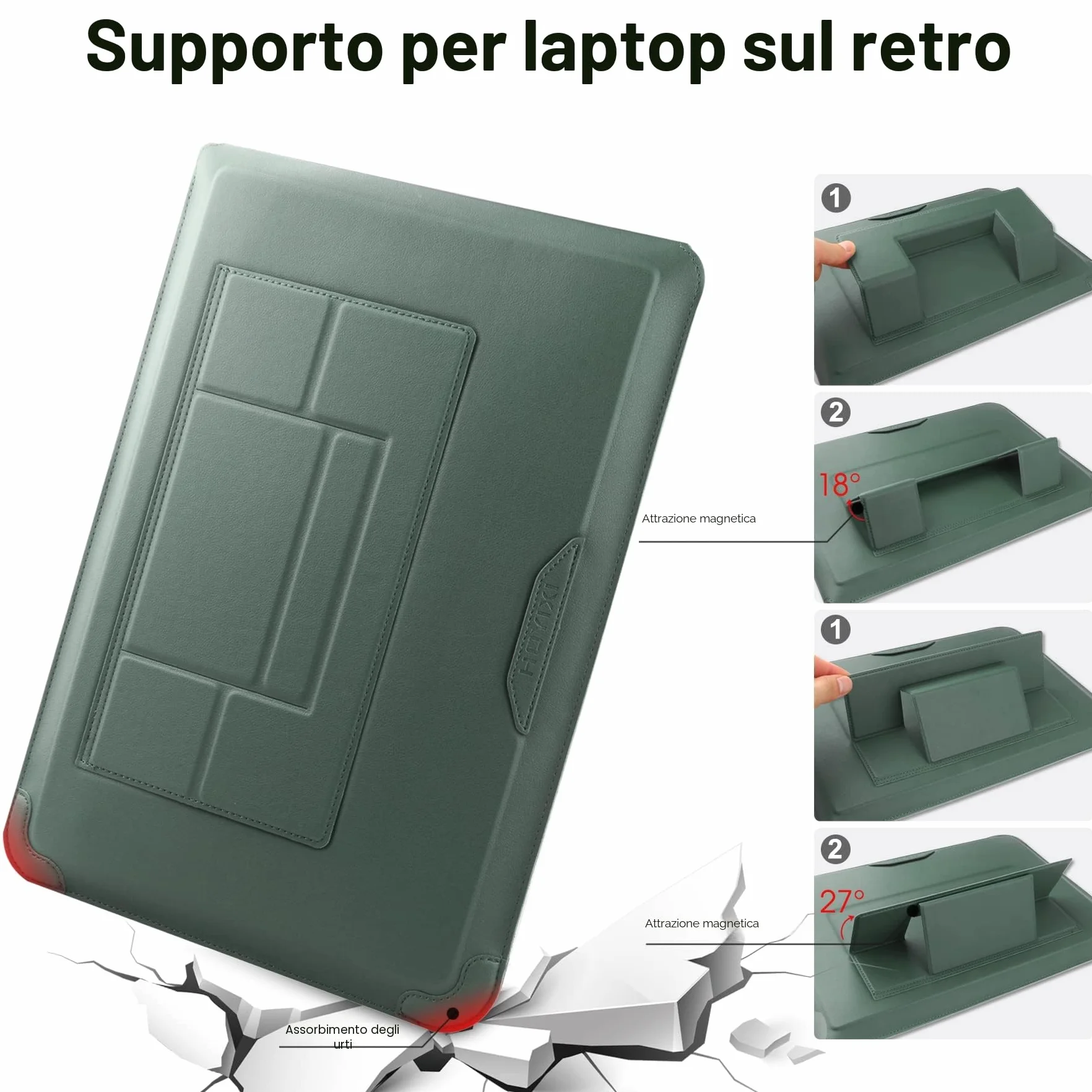 HoYiXi 14'' Laptop Custodia con Stand Sleeve Case in Pelle Compatibile con MacBook Pro 14 2021/ASUS Vivobook 14/HP Pavilion X360/ IdeaPad/Dell HP ASUS Acer HUAWEI Matebook 14'' PC, Verde