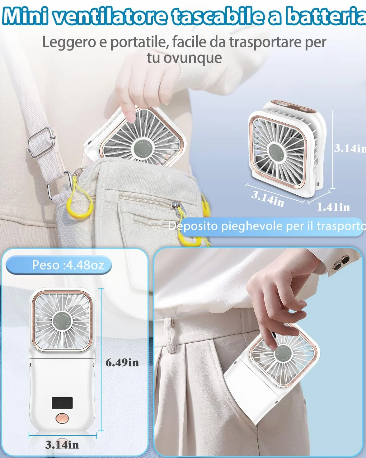 Ventilatore Portatile a Batteria 4000mAh, Mini Ventilatore a Mano Pieghevole con Aroma e Supporto Telefono, Display LED e 3 Velocità, Autonomia 8 Ore, per Viaggio, Mezzi Pubblici e Amanti Profumi