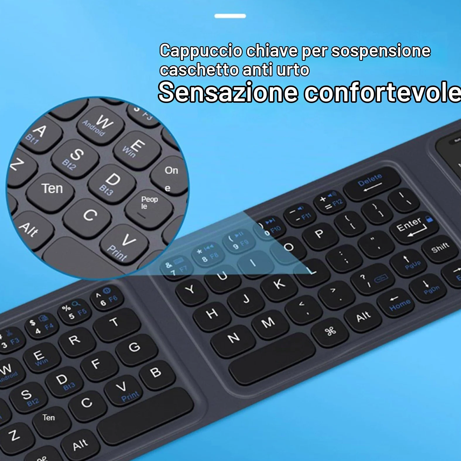 Tosuny Tastiera Bluetooth Pieghevole con Touchpad, Tastiera Wireless Pieghevole con Interruttore a Forbice, Tasto Silenzioso, Tastiere Pieghevoli Tascabili Full Size Ricaricabili per