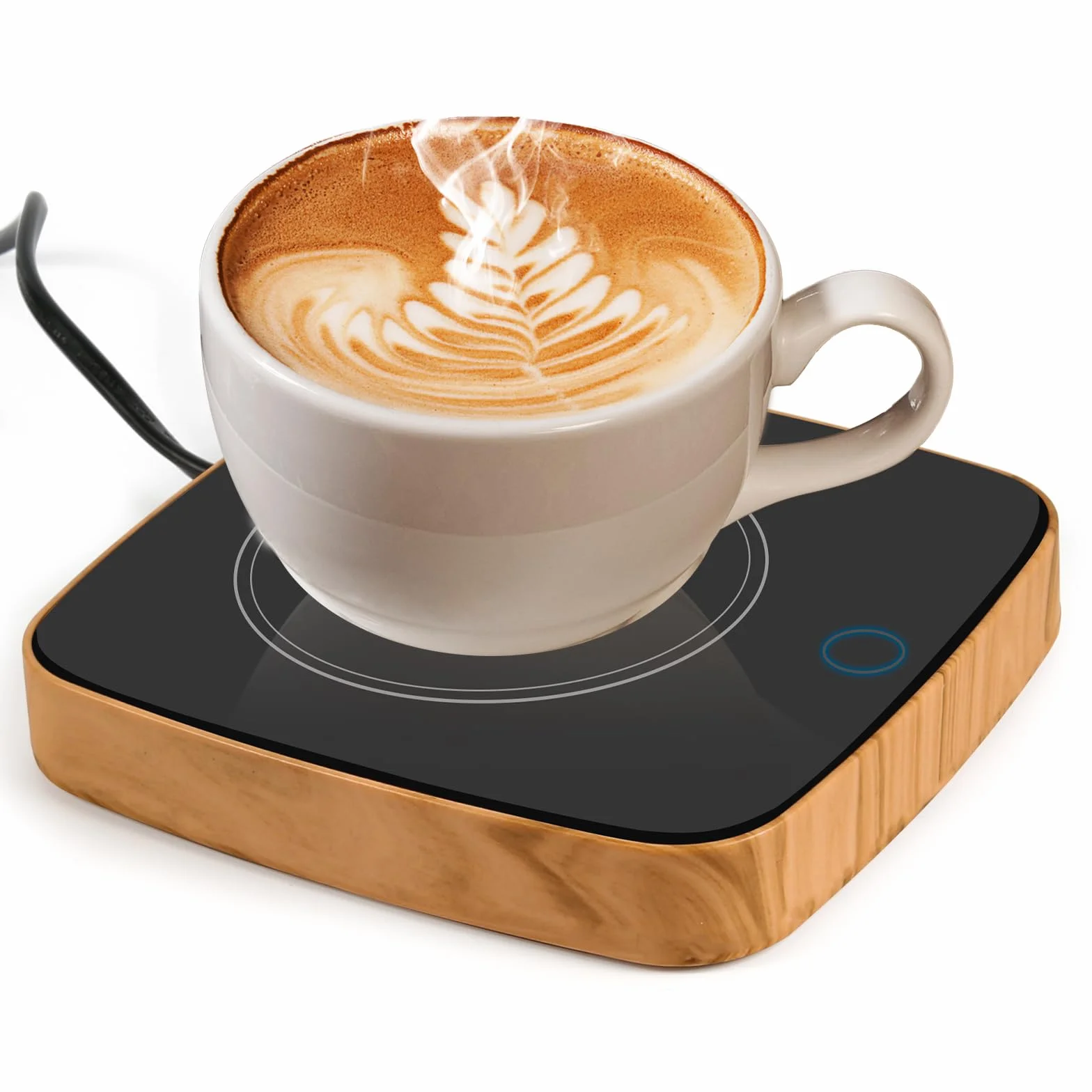 Scalda Tazza, Teklemon Scaldatazze da Caffè, Scalda Bevande Elettrico con 3 Impostazioni di Temperatura, Scaldino da Tè, Scaldino Elettrico per Bevande Cacao Latte Caffè Tè (In Legno)