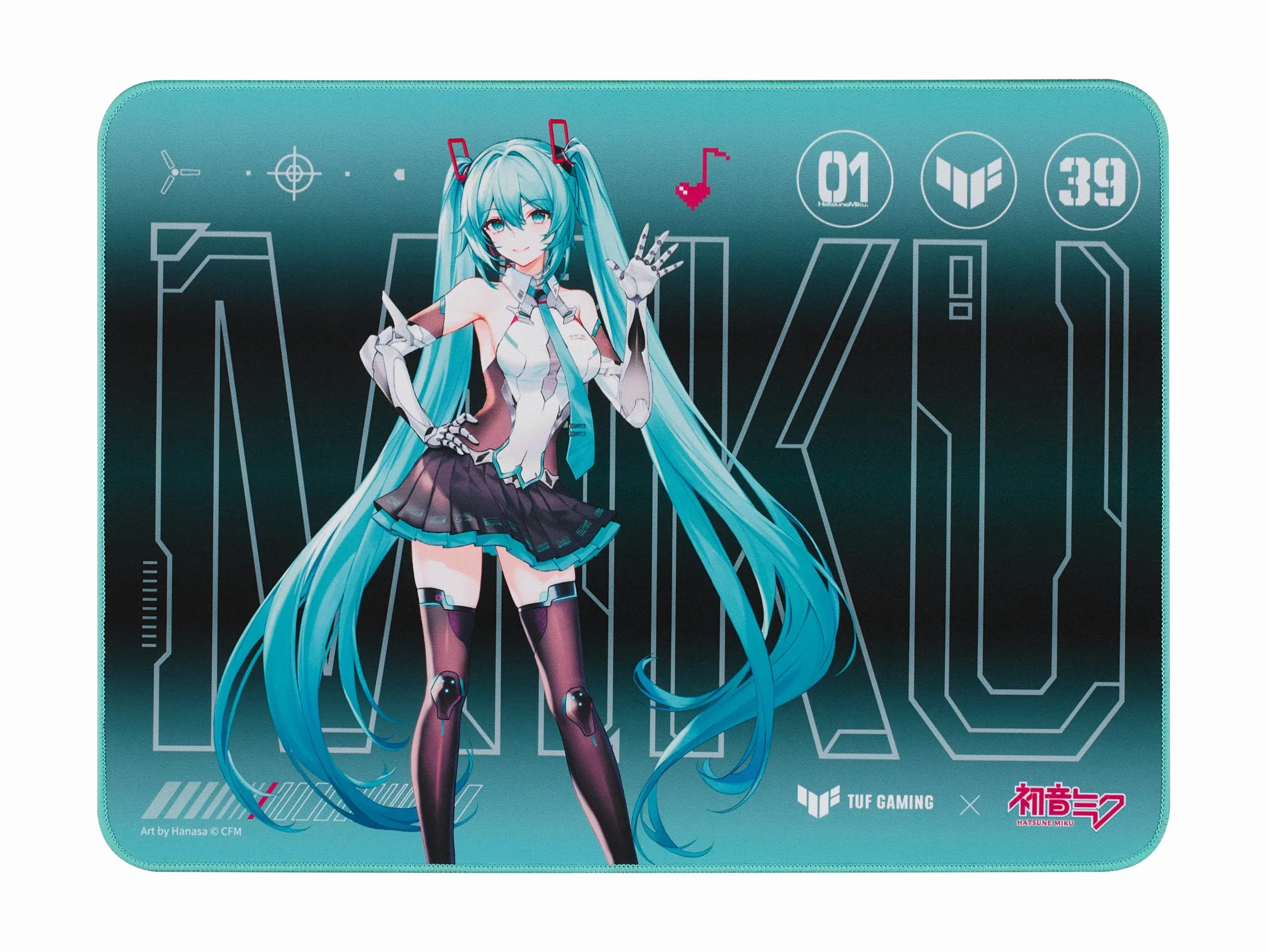 ASUS TUF Gaming P1 Hatsune Miku Edition Tappetino per mouse portatile da gaming, 25,4 x 20,3 cm (medio), rivestimento protettivo, impermeabile, cuciture resistenti agli UV, base in gomma antiscivolo