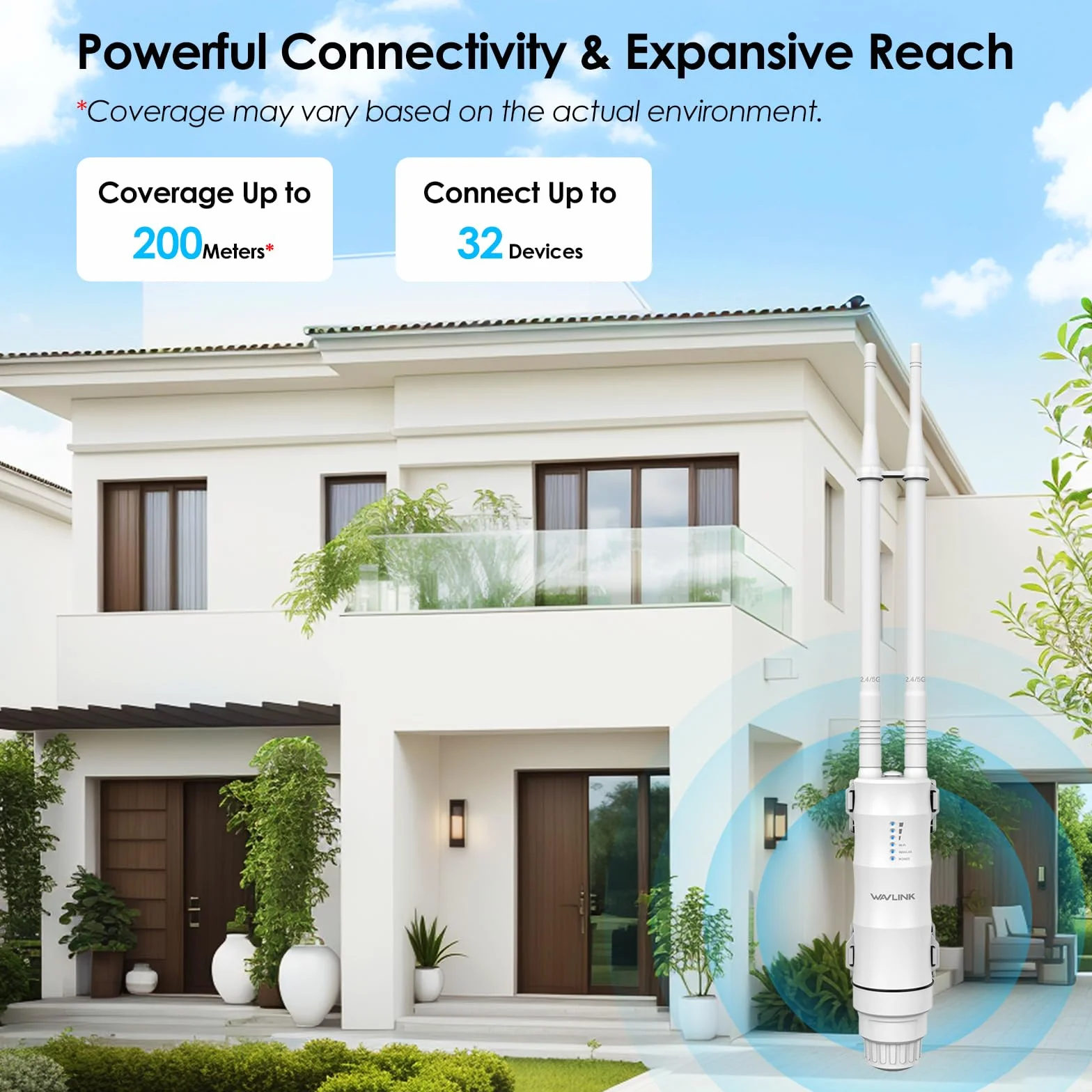WAVLINK AC1200 Ripetitore WiFi Potente Esterno per Lunga Distanza - Amplificatore di Segnale Doppia Banda 2.4G + 5G, Outdoor Router Extender Access Point, Supporto PoE