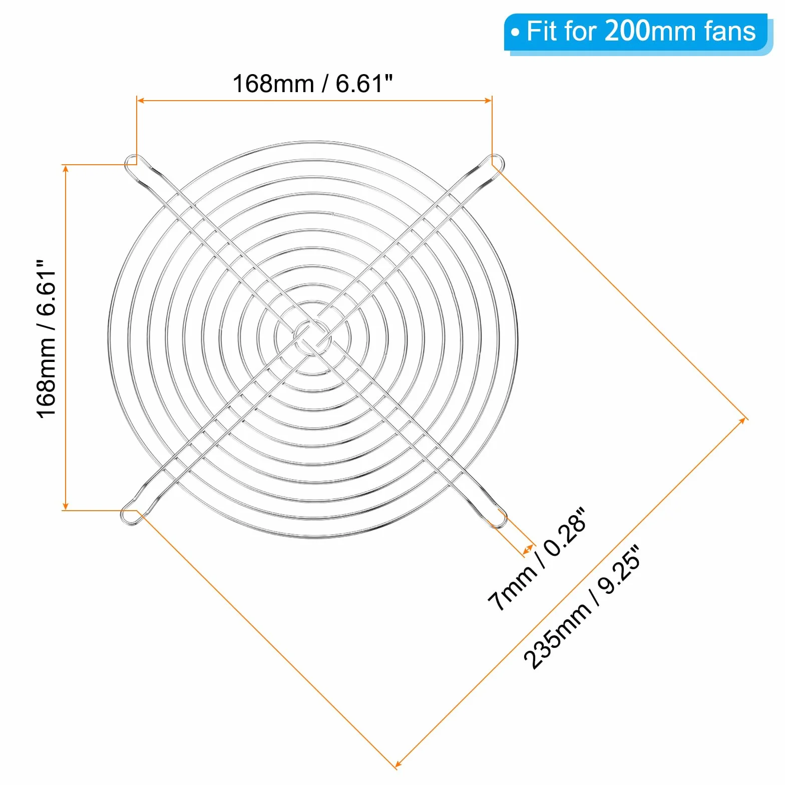 PATIKIL 200mm Ventola Dito Griglia, 2pz 304 Inossidabile Acciaio Griglia Protezione Protezione Ventola Protezione Copertura per 200x200mm Ventole per Attrezzatura Computer Argento
