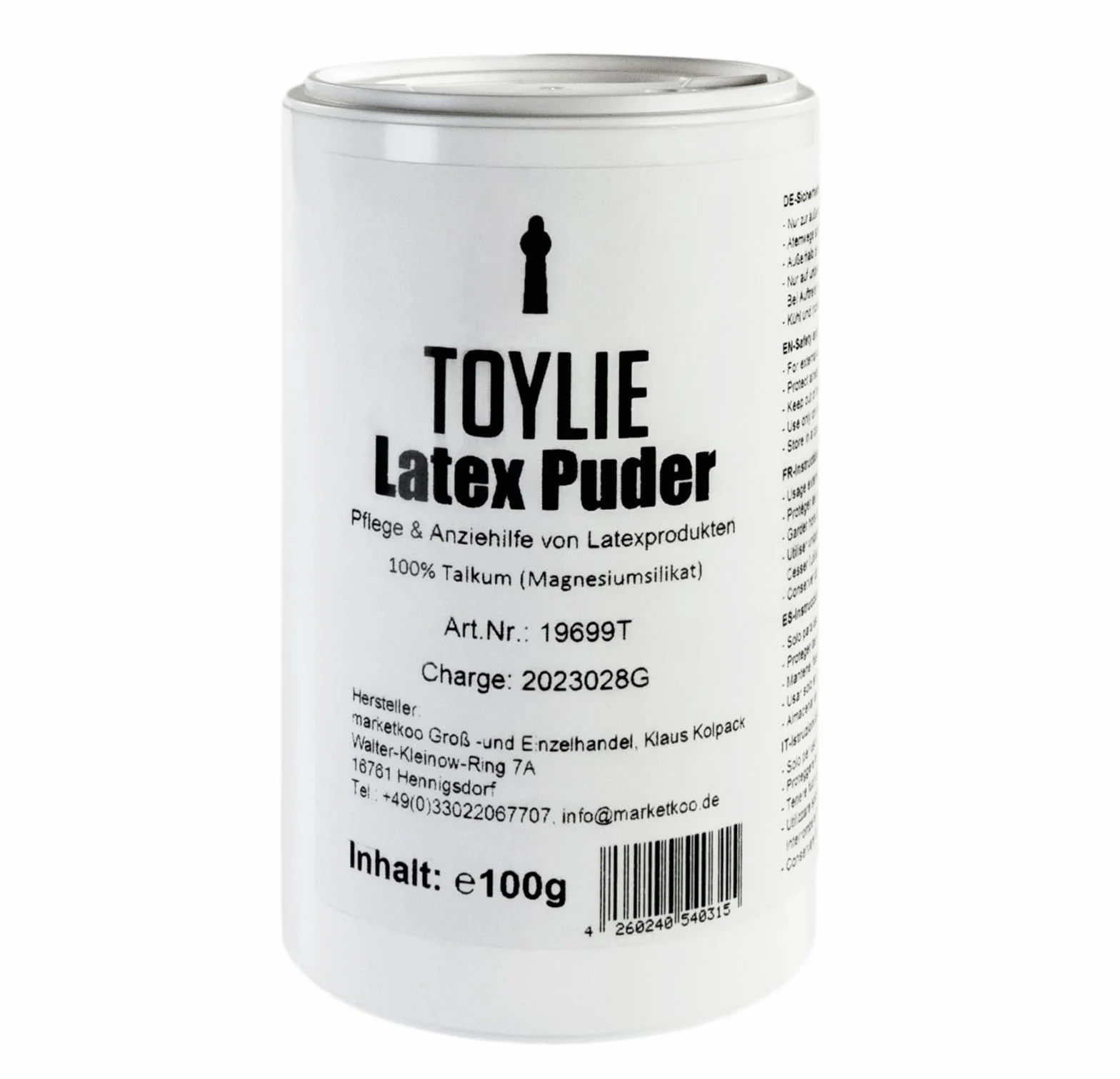 Latexpuder 100g, polvere per lattice, 100% talco, aiuto per l'infilatura