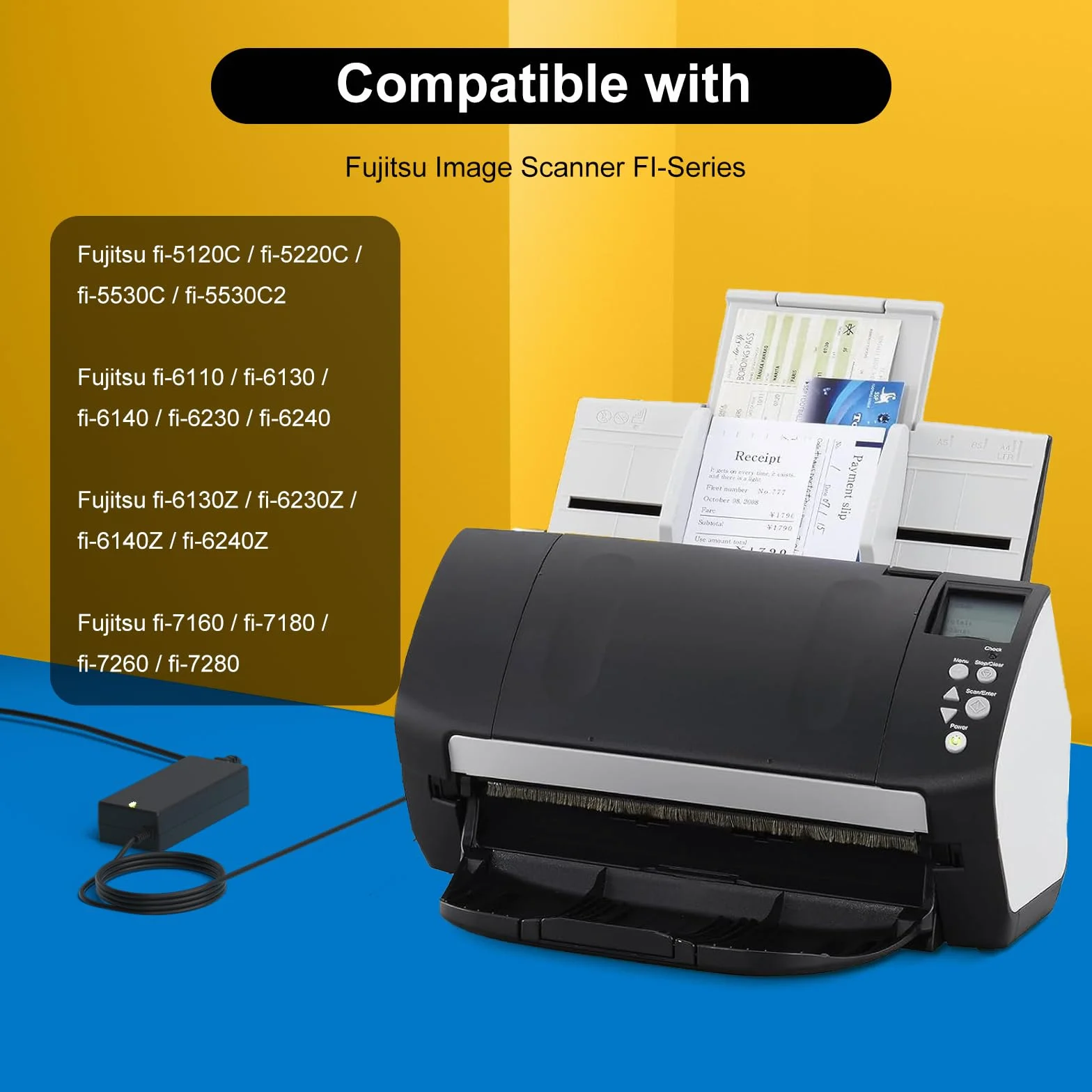 Caricabatterie 24V Compatibile Fujitsu Scanner S1500 S1500M fi-7160 fi-7180 fi-7260 fi-7280 fi-5120C fi-6110 fi-6140 fi-6230 fi-6240 Scansnap