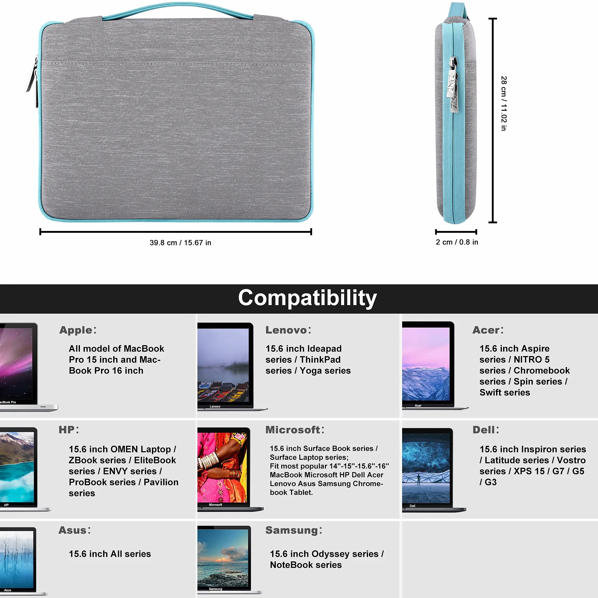 HSEOK Laptop Sleeve 15 15.6 16 inch Case Briefcase Compatible with MacBook PRO 16 15.4 inch And Most Popular 15"-16" Notebooks,L01G03-2