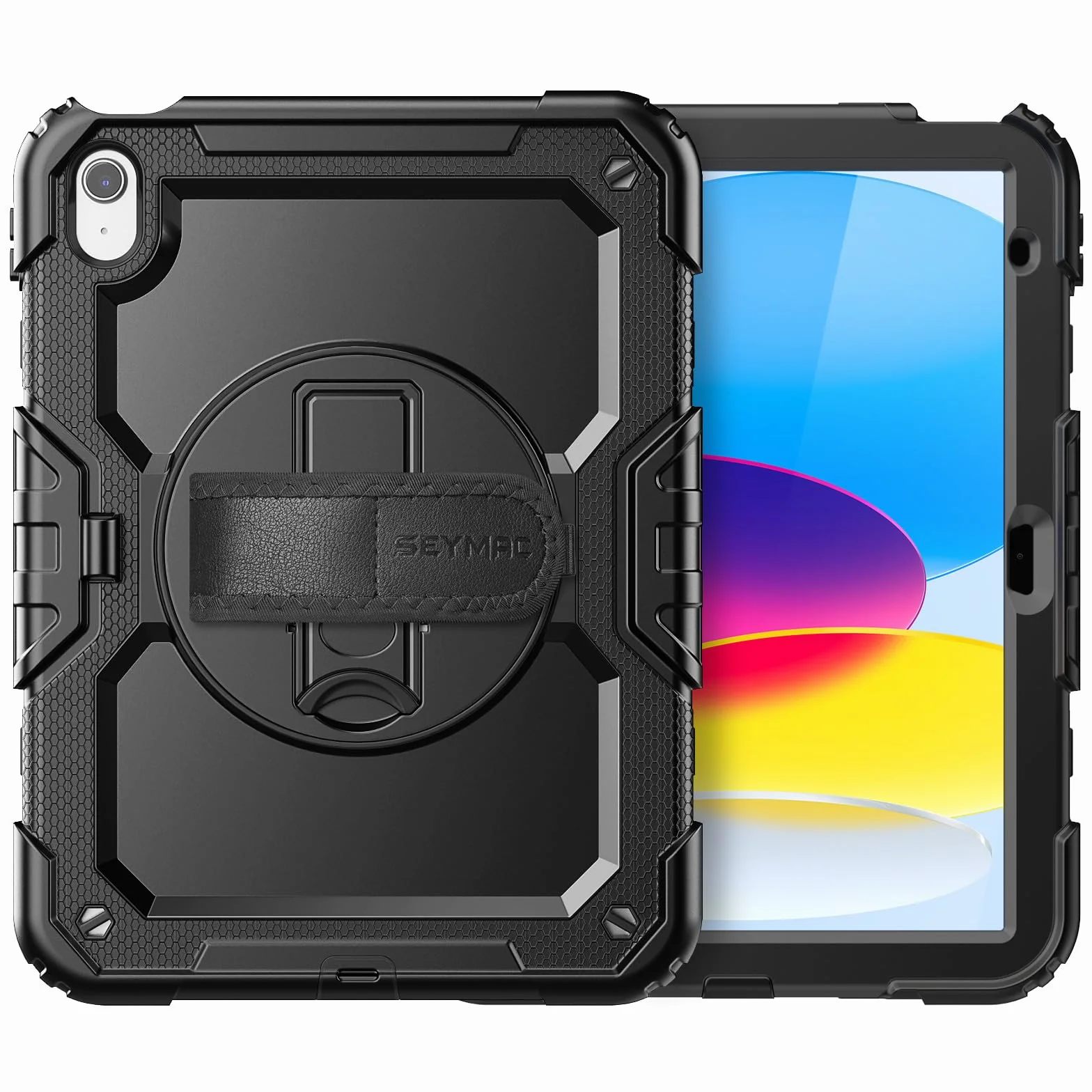 SEYMAC Custodia per iPad A16 11a/10a Generazione 11/10.9 pollici 2025/2022 Resistente agli urti con Protezione Schermo Supporto Girevole 360° Portapenne Tracolla Nero