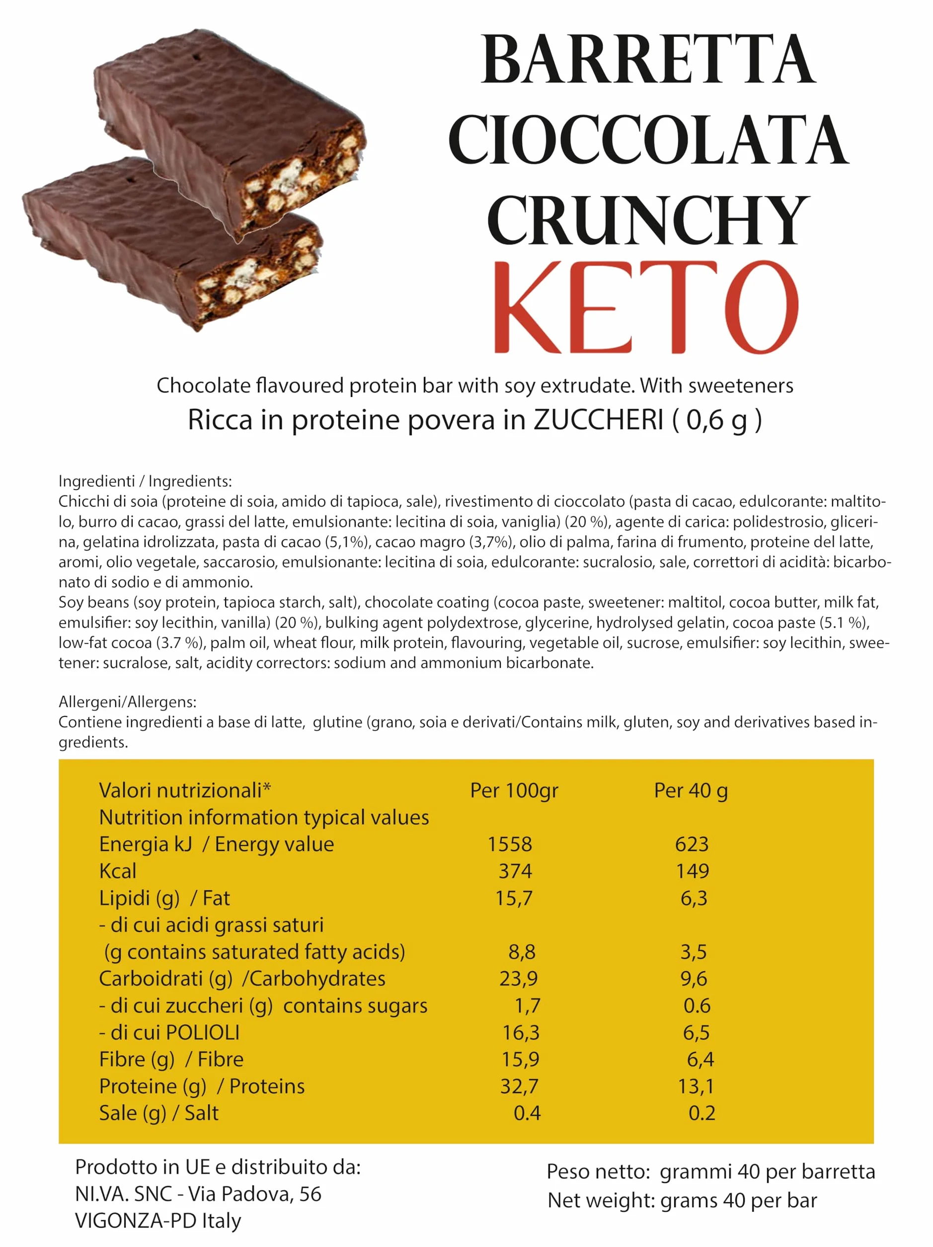 BARRETTE CRUNCHY PROTEICHE Line@diet ZERO ZUCCHERI 15g PROTEINE 4g CARBOIDRATI 5 sztuk