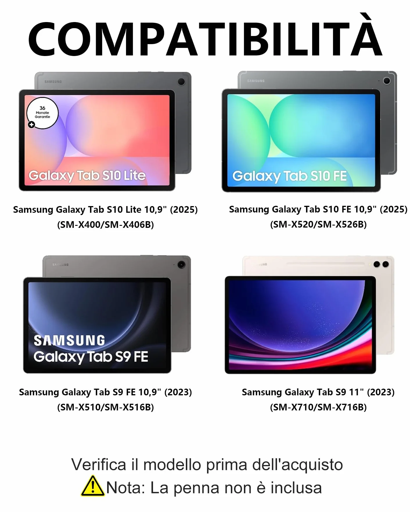 Custodia con Tastiera Bluetooth per Samsung Galaxy Tab S10 Lite 10,9" (2025), S10 FE (2025), S9 FE (2023), S9 11" (2023) - Tastiera Italiana con Trackpad Senza Retroilluminazione, Lavanda