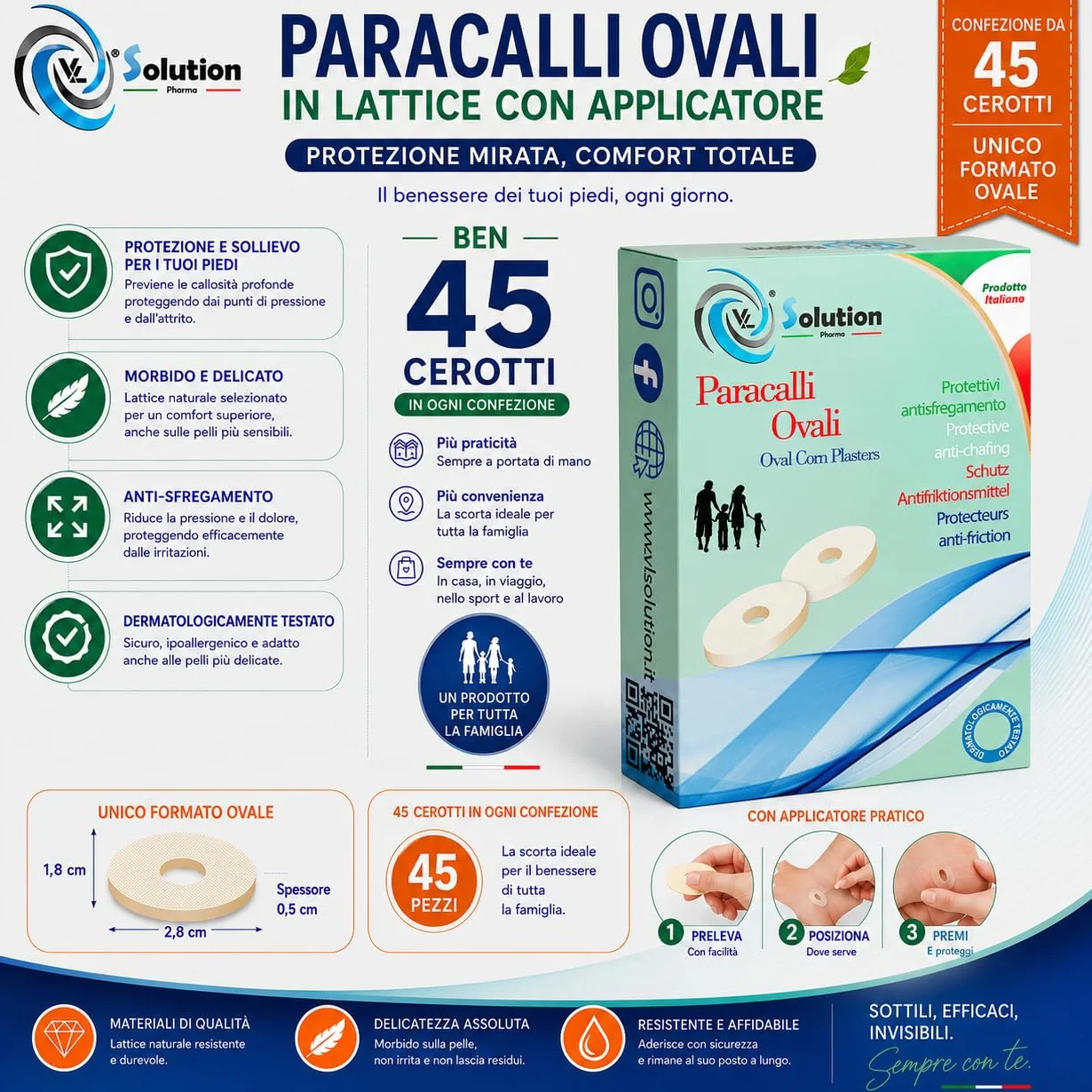 Cerotti Paracalli Ovali MAXI 45 pz - Cerotto protettivo anti-sfregamento autoadesivo con applicatore