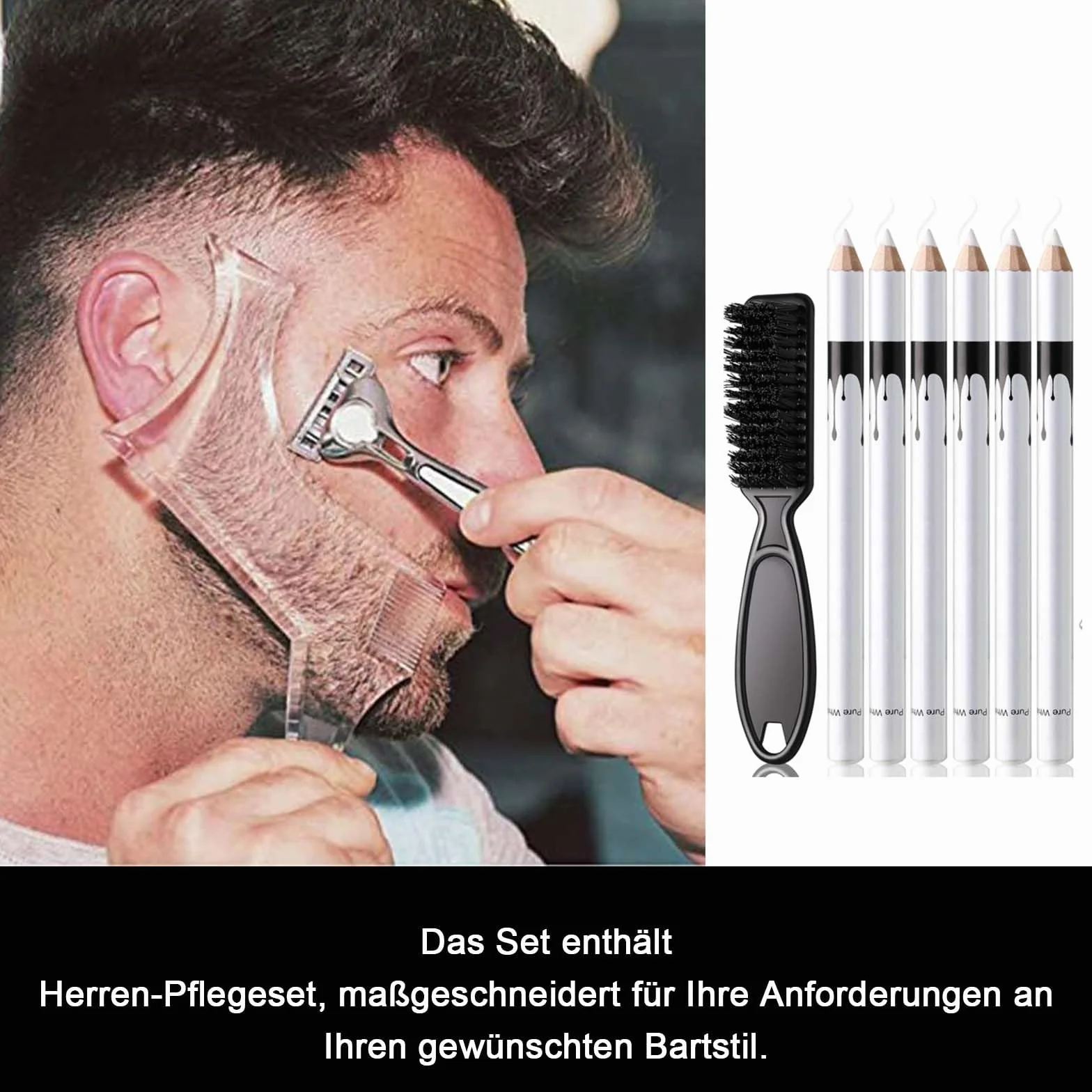 Pennarello da parrucchiere bianco per allineare capelli e barba con temperamatite righello pennello