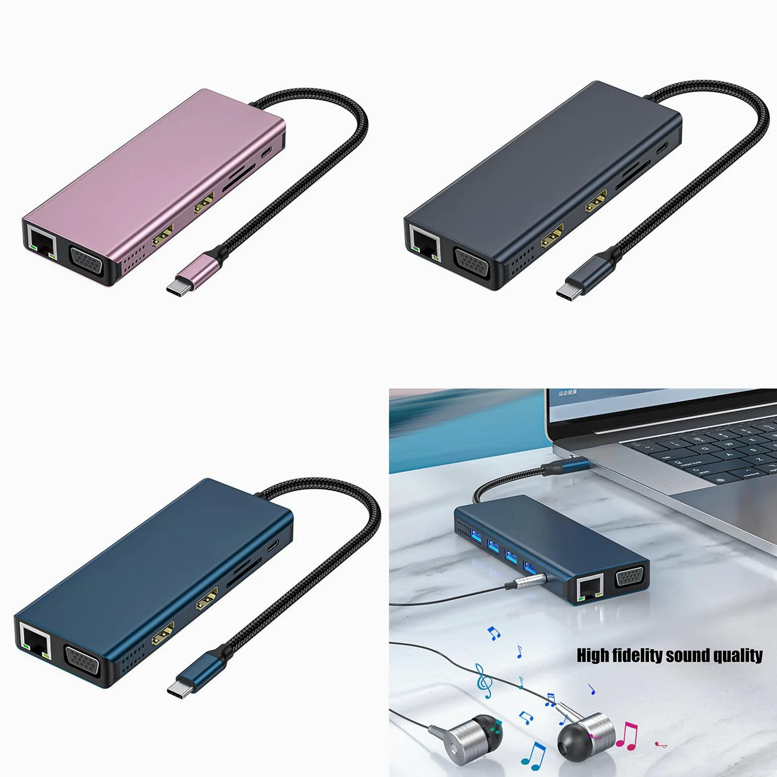 Docking Station Adattatore per Doppio Monitor Adattatore USB C 12 in 1 con VGA Gigabit Ethernet 4 Porte USB 3.0 Lettore schede Docking Station Multifunzione