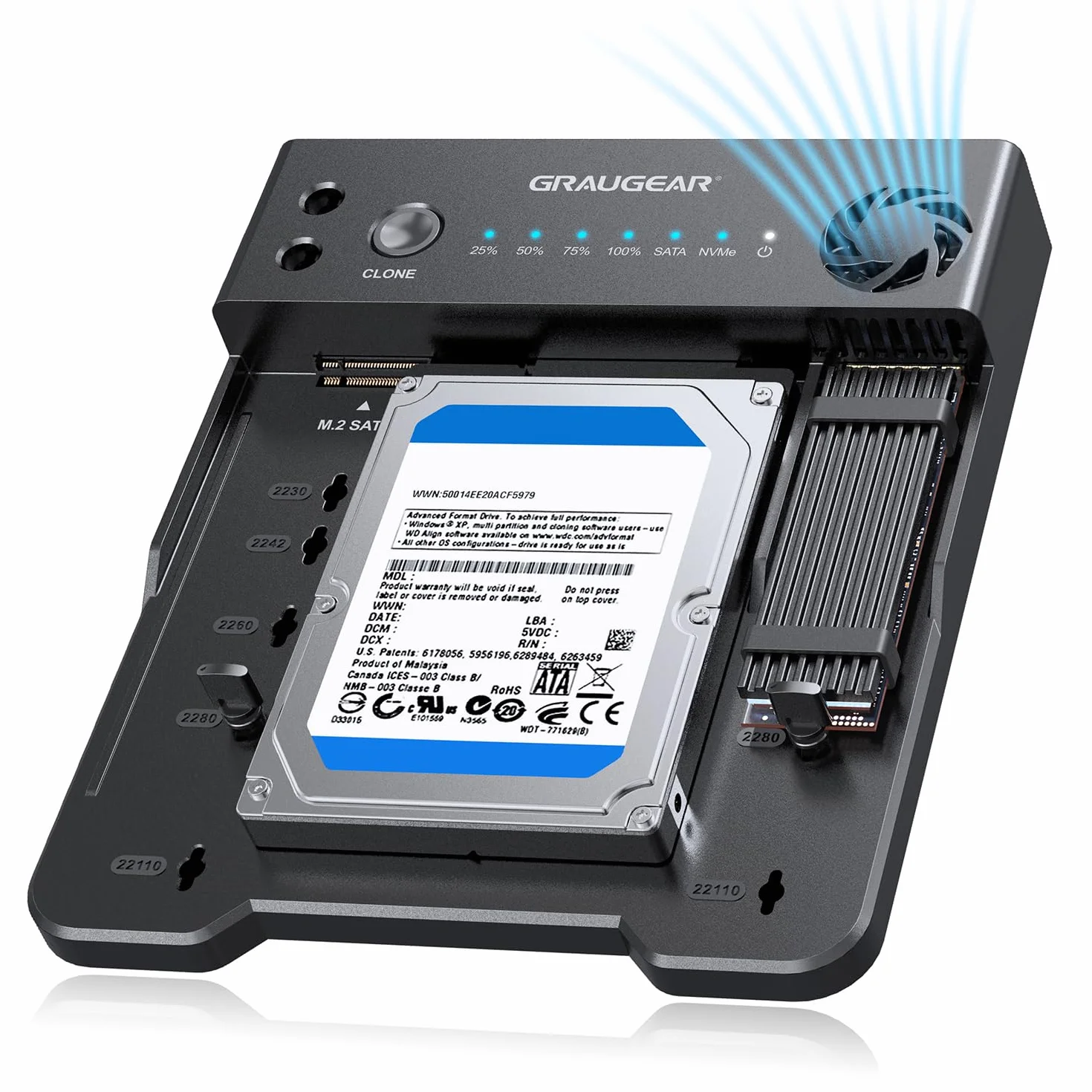 GRAUGEAR Stazione di Clonazione Bidirezionale HDD SATA 2,5/3,5 SSD M.2 SATA NVMe Docking Station USB 3.2 Gen 2 10 Gbit/s USB-C