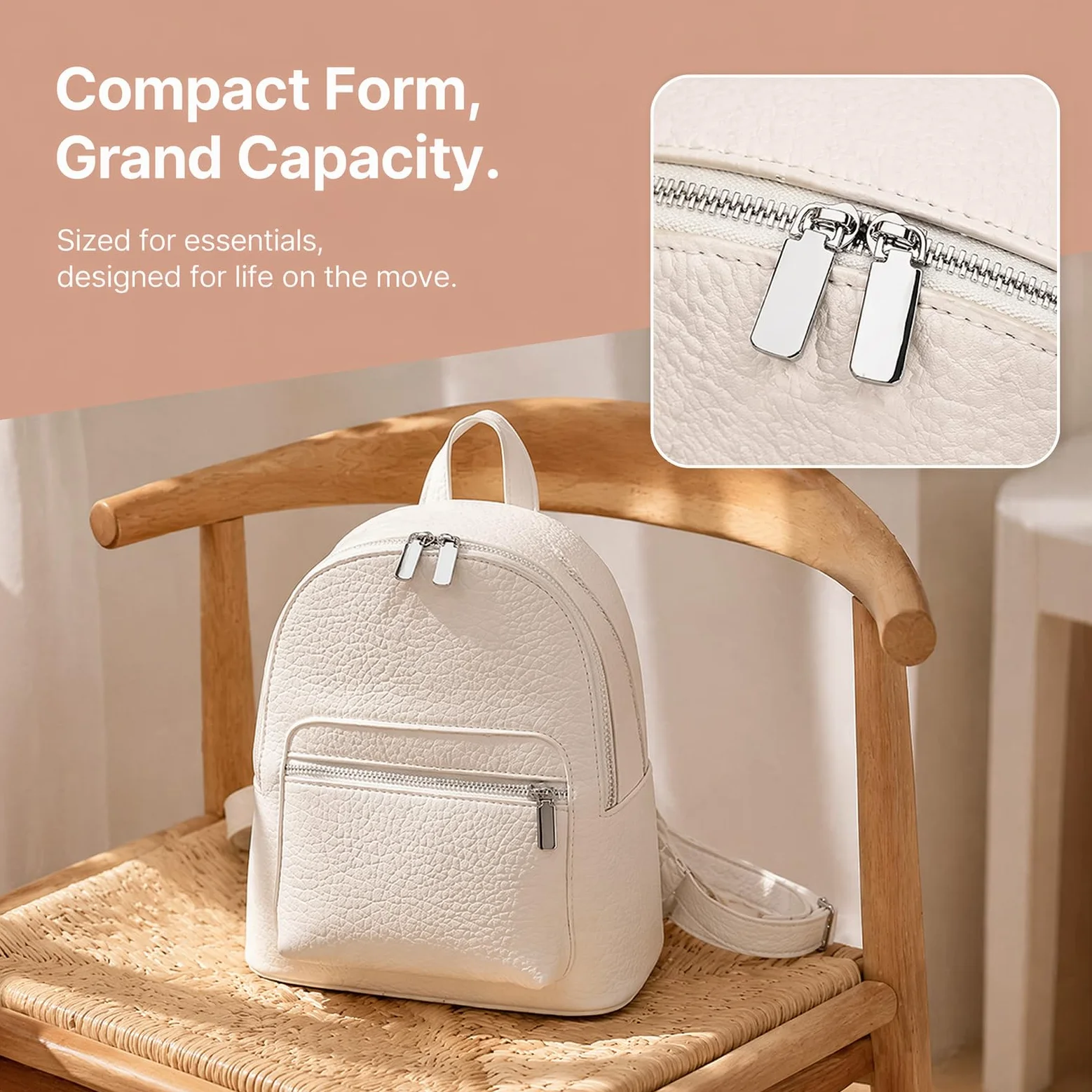 Mini PU moda casual zaino leggero giornaliero pacchetto a spalla sacchetto,White