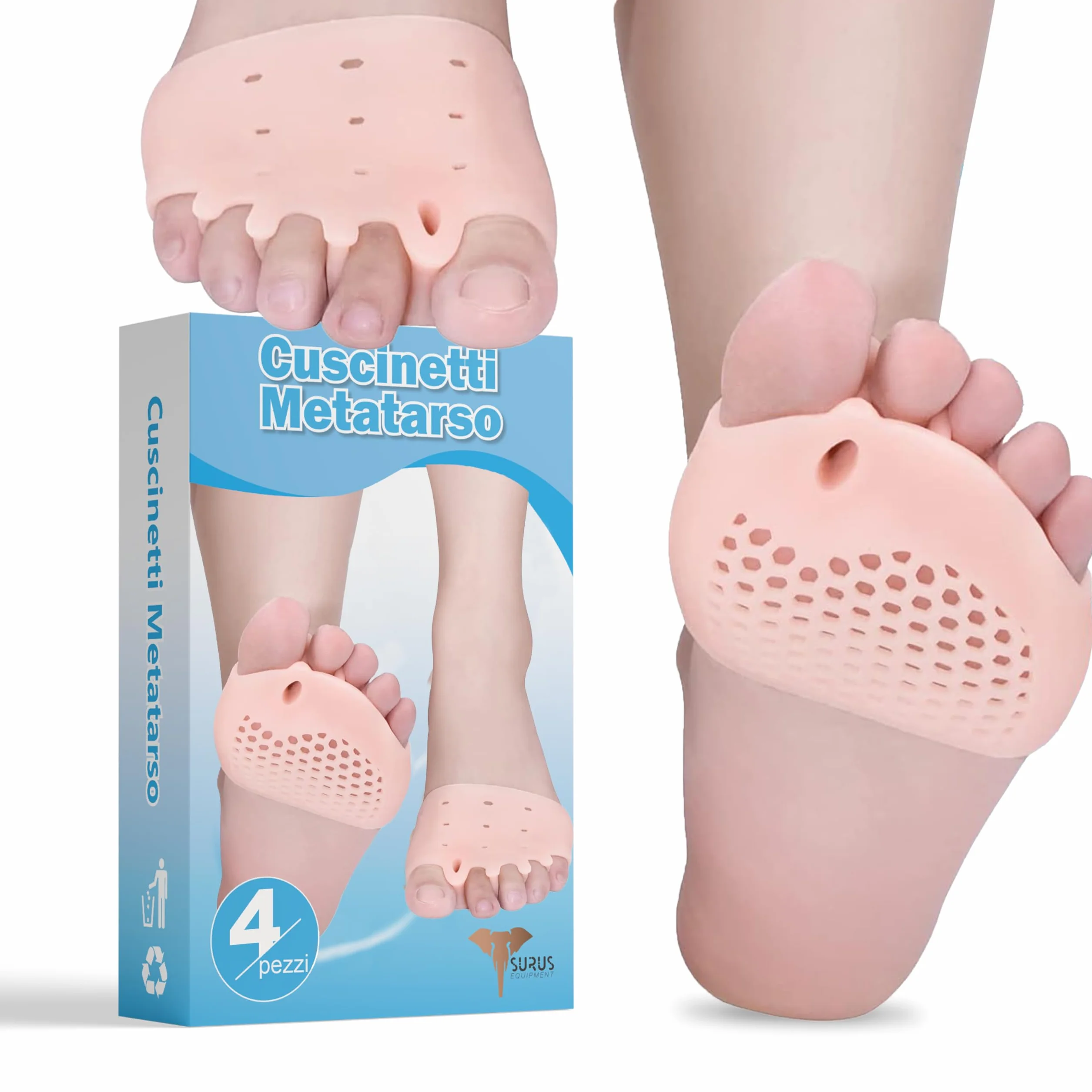Cuscinetti Metatarsali in Silicone con Separatore Dita, Sollievo Dolore Piedi, Avampiede, Metatarso, Neuroma, Taglia Unica Uomo Donna