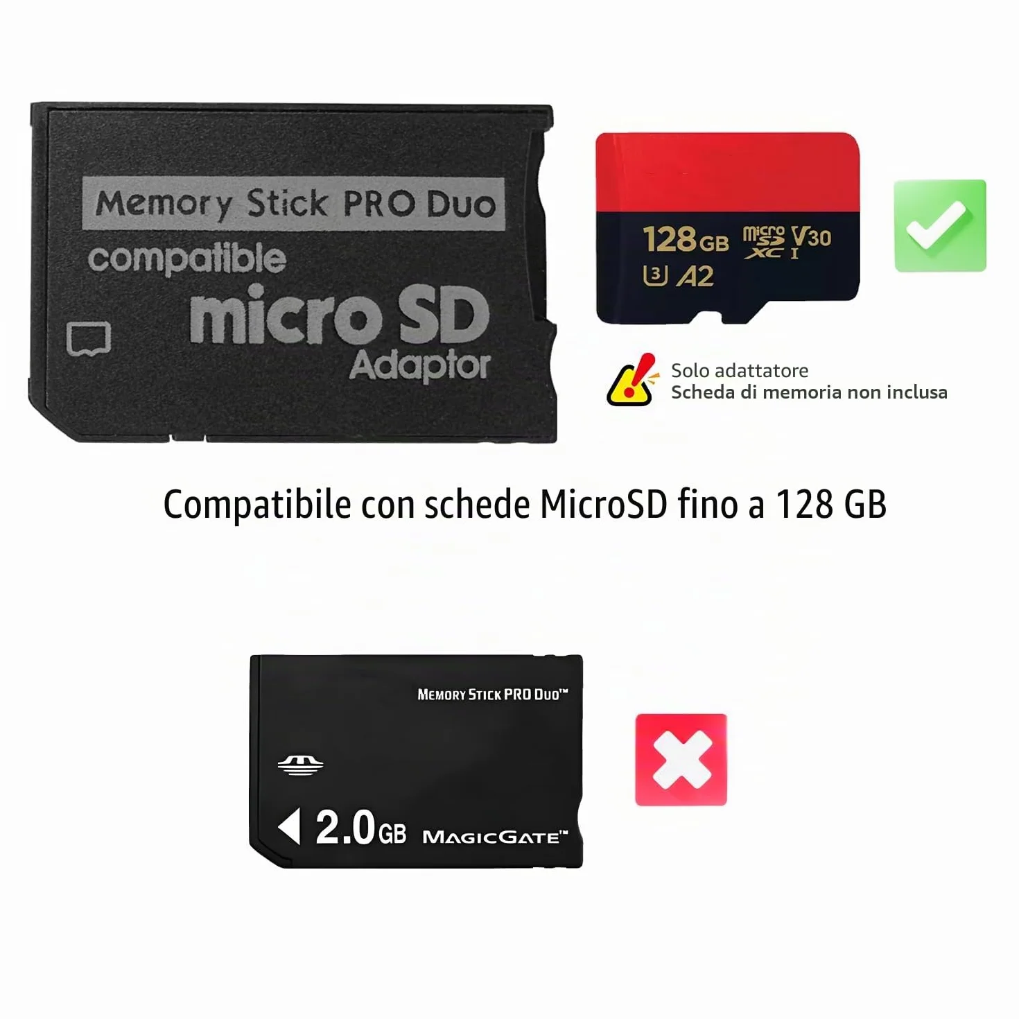 QUMOX Adattatore MicroSD a Memory Stick PRO Duo, compatibile con dispositivi con slot Duo, per fotocamere, videocamere, PSP, Handycam