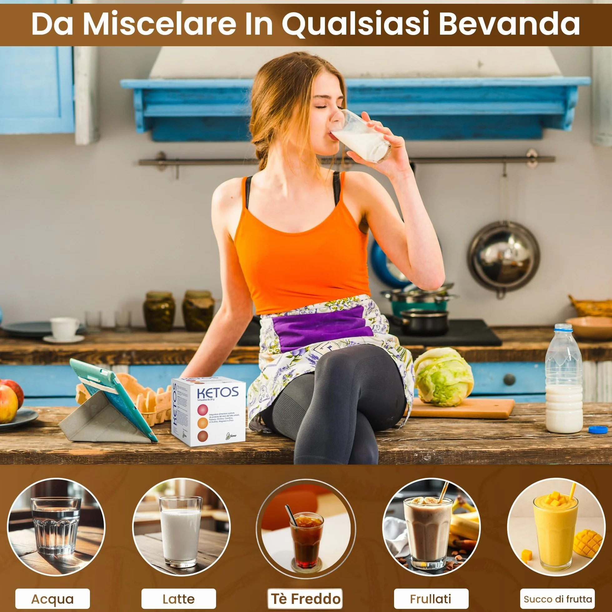 Ketos Integratore Alimentare Proteine del Siero del Latte Isolate 14 Bustine Gusto Arancia