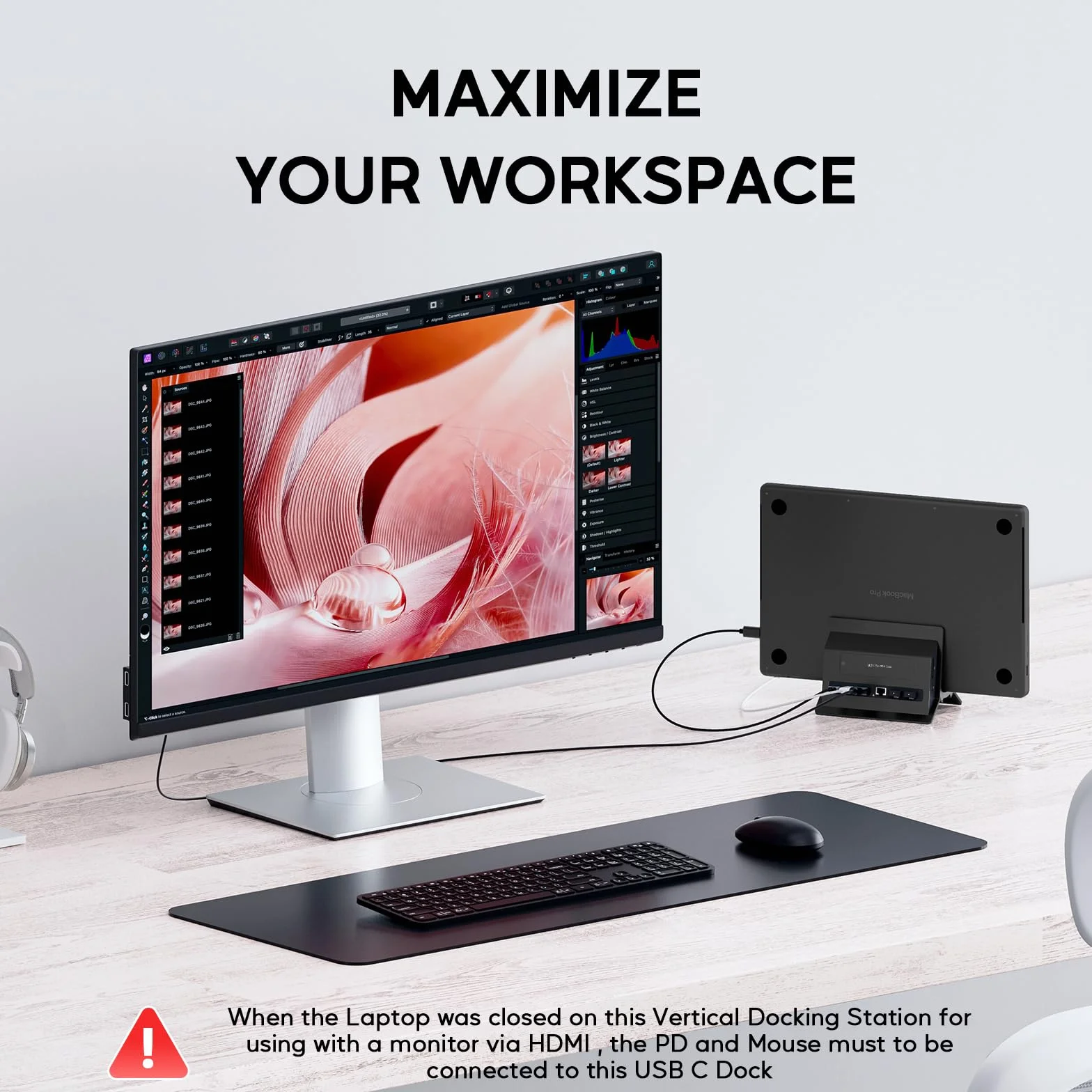 Verticale Docking Station, USB C Macbook Docking Station con M.2 NVMe SSD custodia(SSD non incluso), 4K e 60Hz, 2 porte USB C10 Gbit/s, Supporto Macbook Dock per laptop, Mac, Mac Min, Nero