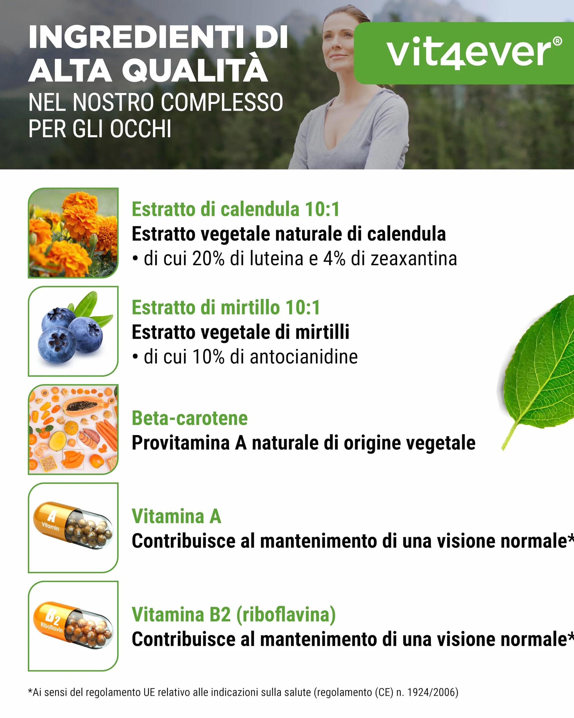 Complesso Vitaminico per gli Occhi 180 capsule con Luteina, Zeaxantina, Estratto di Mirtillo, Beta-Carotene, Vitamina A e B2 - Vegano, alto dosaggio