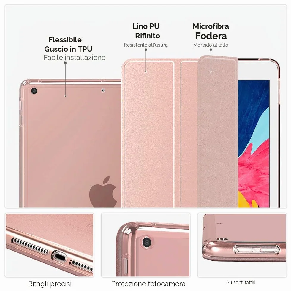 MoKo Cover per iPad 10,2" 9a Gen. 2021 8a Gen. 2020 7a Gen. 2019 Custodia Ultra Sottile Leggero Tri-fold Auto Sveglia/Sonno Retro TPU, Oro Rosa