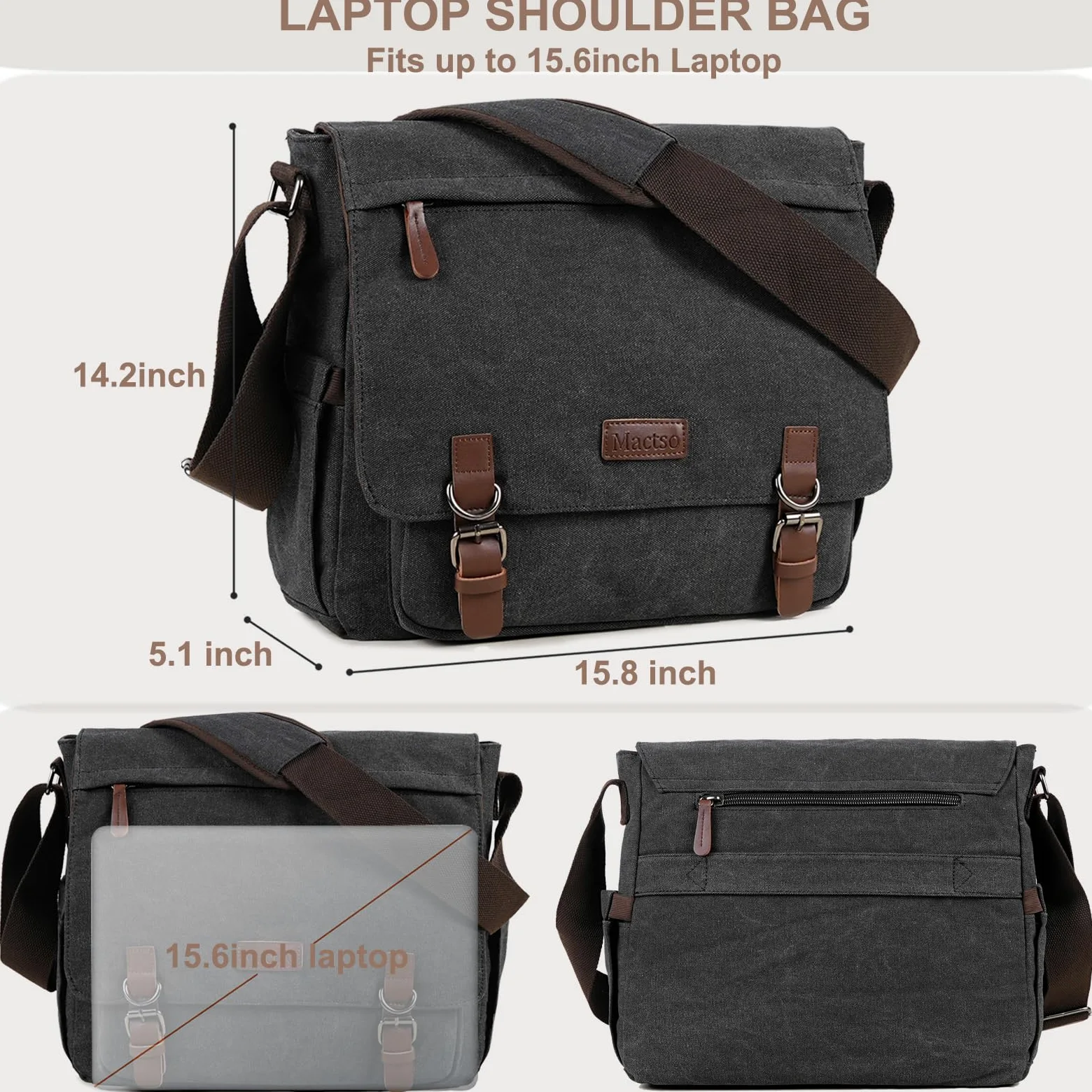 Canvas Messenger Bag for Men Women,Travel Satchel Shoulder bag 15.6 Inch Laptop Bag briefcase Business