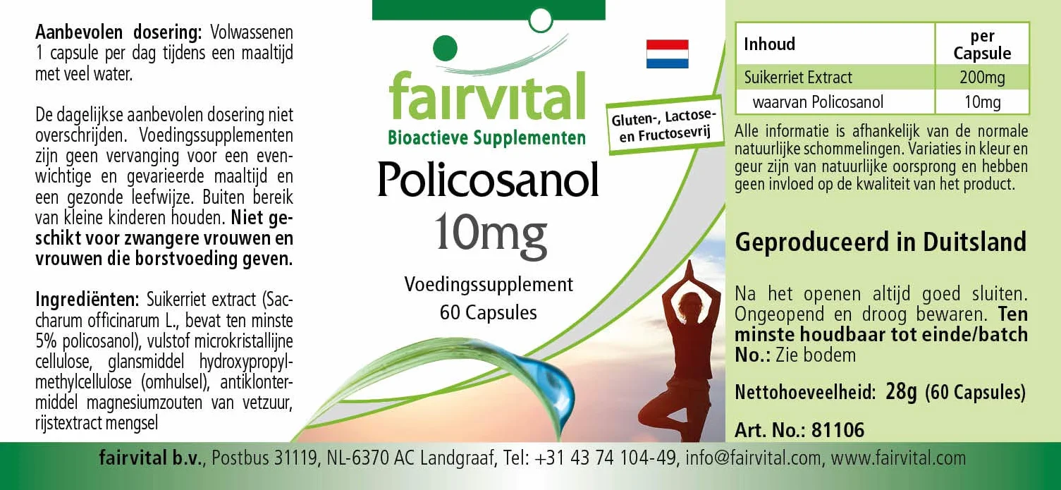 Fairvital Policosanol Capsule 10 mg, 60 Capsules, Alto Dosaggio, Vegane