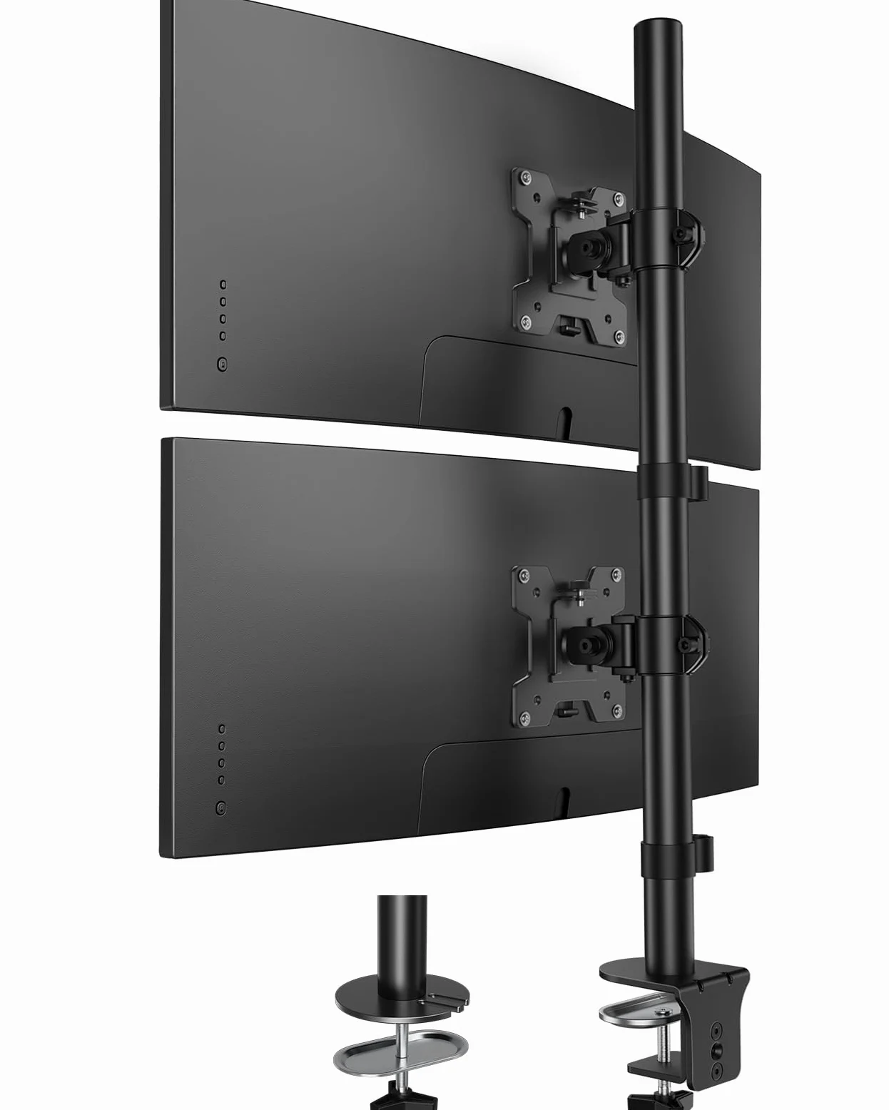 HUANUO Supporto verticale per doppio monitor, supporto per monitor impilato per 2 monitor con regolazione dell'altezza Braccio per monitor del computer supporta due da 17 a 32 pollici con morsetto a