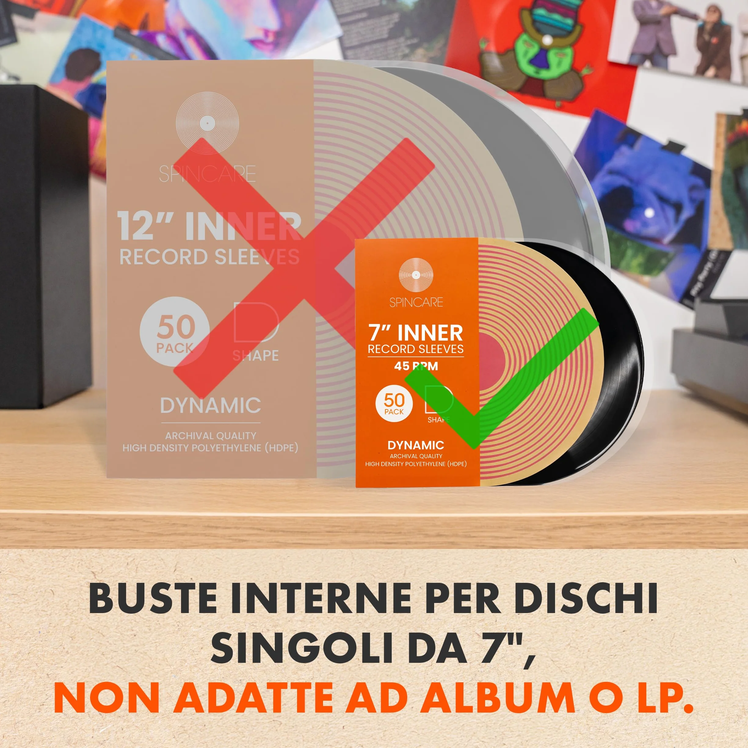 Spincare 50x 7 pollici Single 45 RPM buste interne antistatiche per vinili | Dynamic bordo arrotondato buste in HDPE antistatiche qualità archivio per la conservazione di vinili 7” 45 RPM