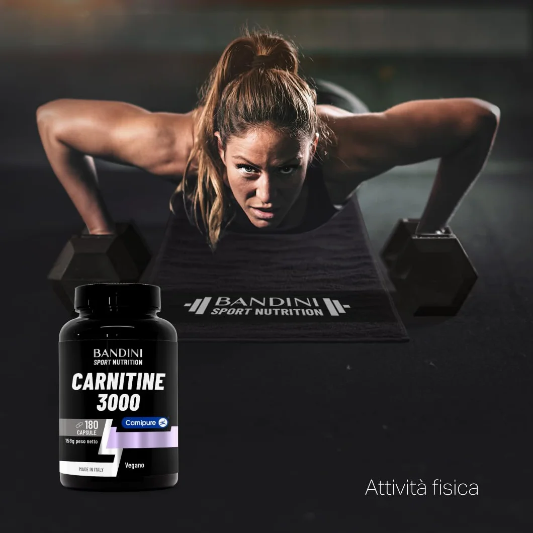 Bandini L Carnitina 3000 180 capsule vegane Carnipure Alto Dosaggio Integratore Sportivo Tartrato L-Carnitina