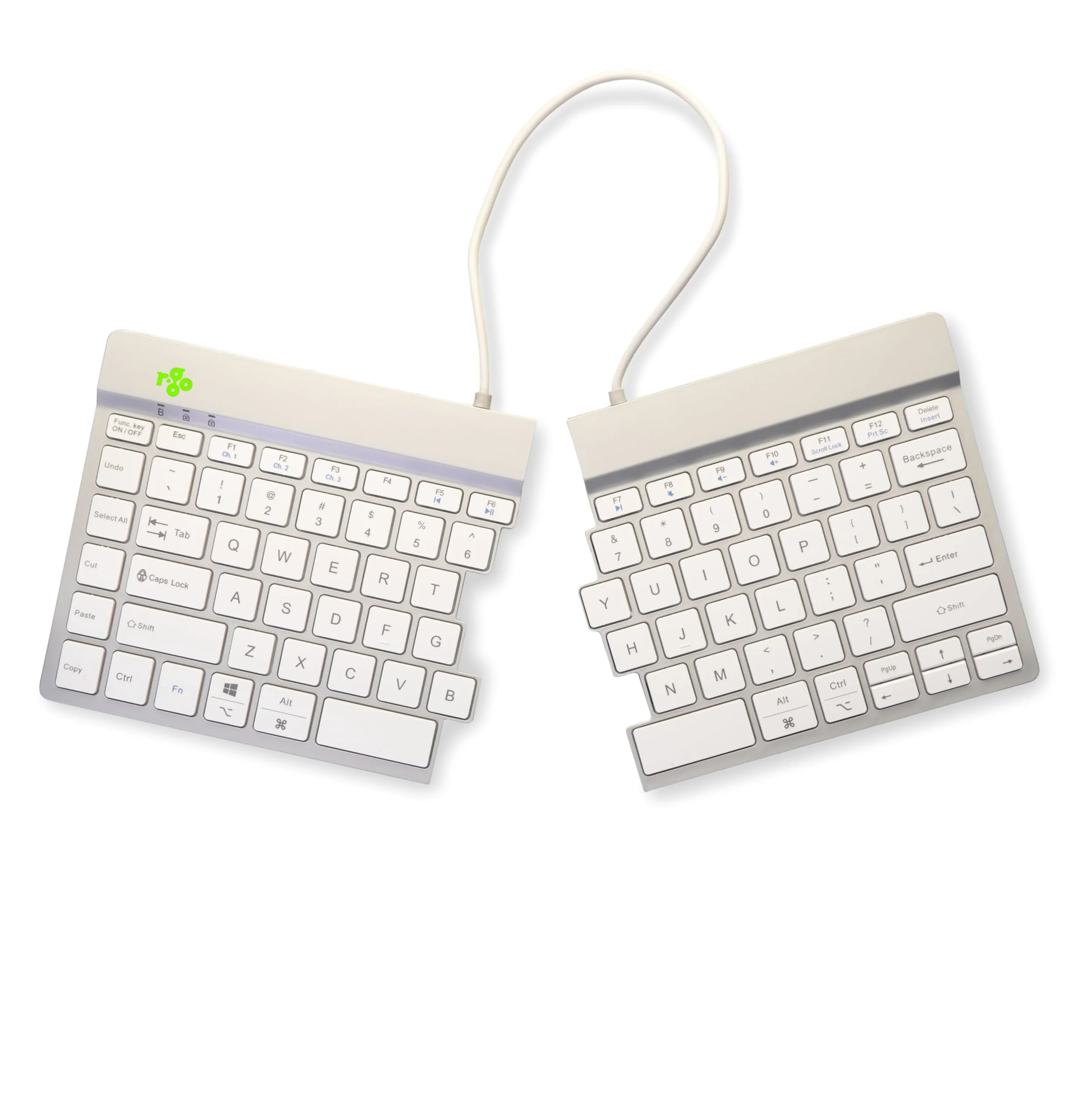 R-Go - Tastiera Split con meccanismo a forbici, tunnel carpale, design ergonomico in 2 parti, con software Break, ultrasottile, layout QWERTY (US), Bluetooth 5.0, compatibile con Windows/MacOS, colore