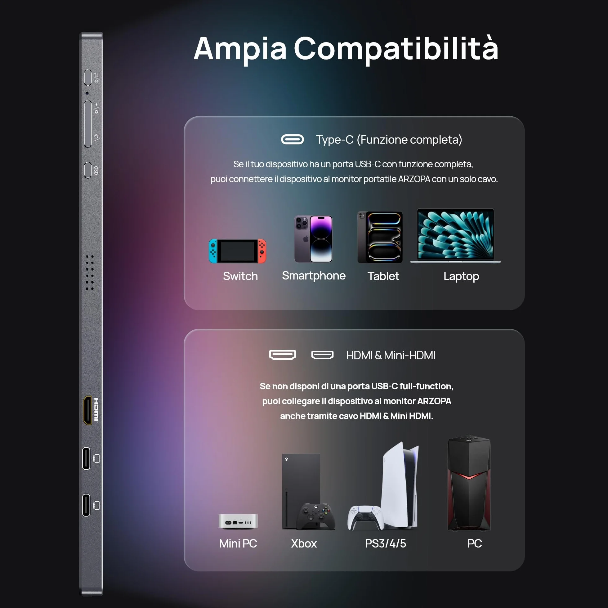 ARZOPA Monitor Portatile 16.1" 2,5K QHD 180Hz | IPS HDR10 400 Nit | Ultra Sottile 780g | Supporto integrato + Custodia inclusa | Compatibile con PC, Mac, PS5, Xbox, Switch, Smartphone -Z3FC Grigio