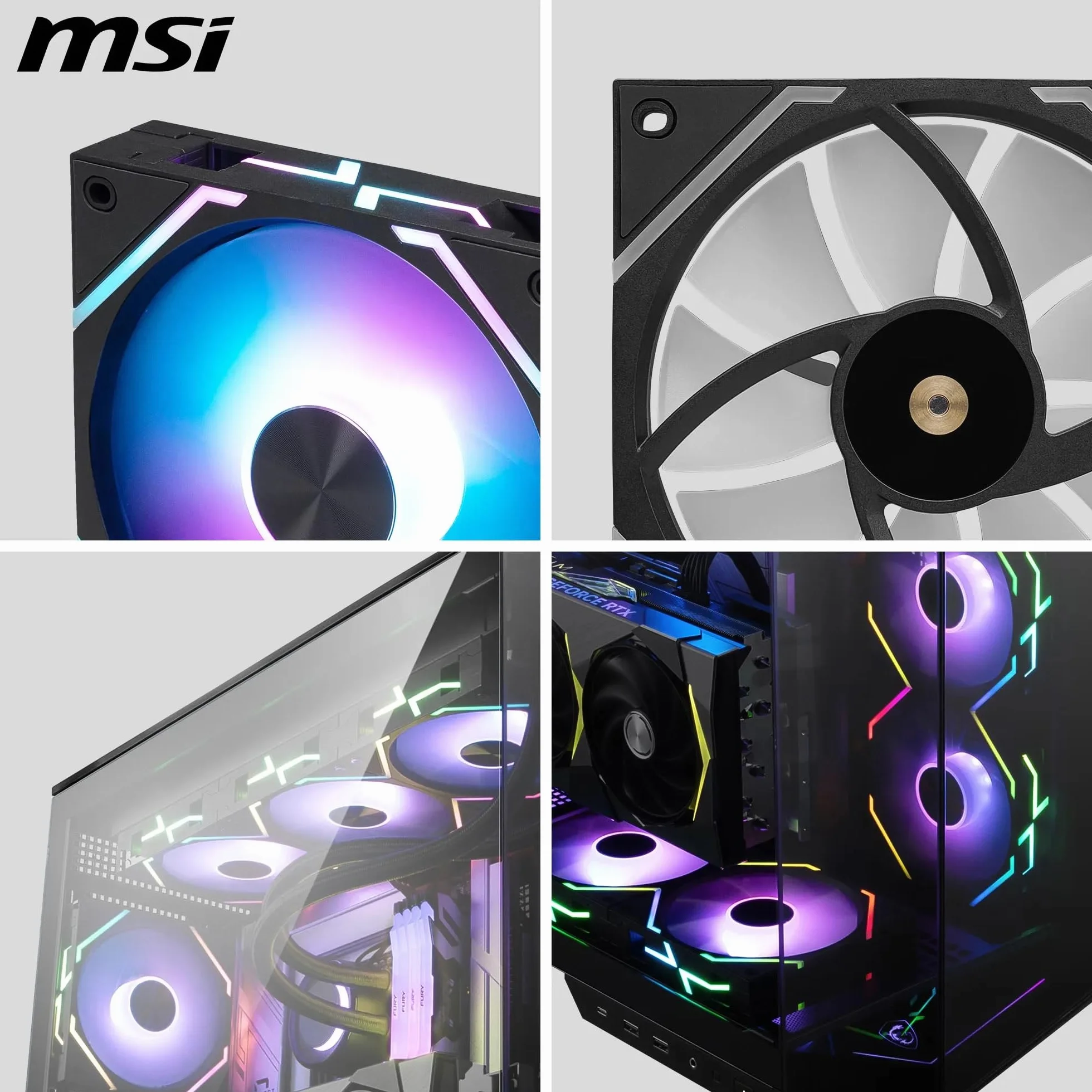 Ventola MSI MPG EZ120 ARGB – 120 mm Ventola da 120 mm con cuscinetto a fluido dinamico e fissaggio extra con dado, compatibile con schede madri MSI grazie al supporto di Mystic Light e Cooling Wizard