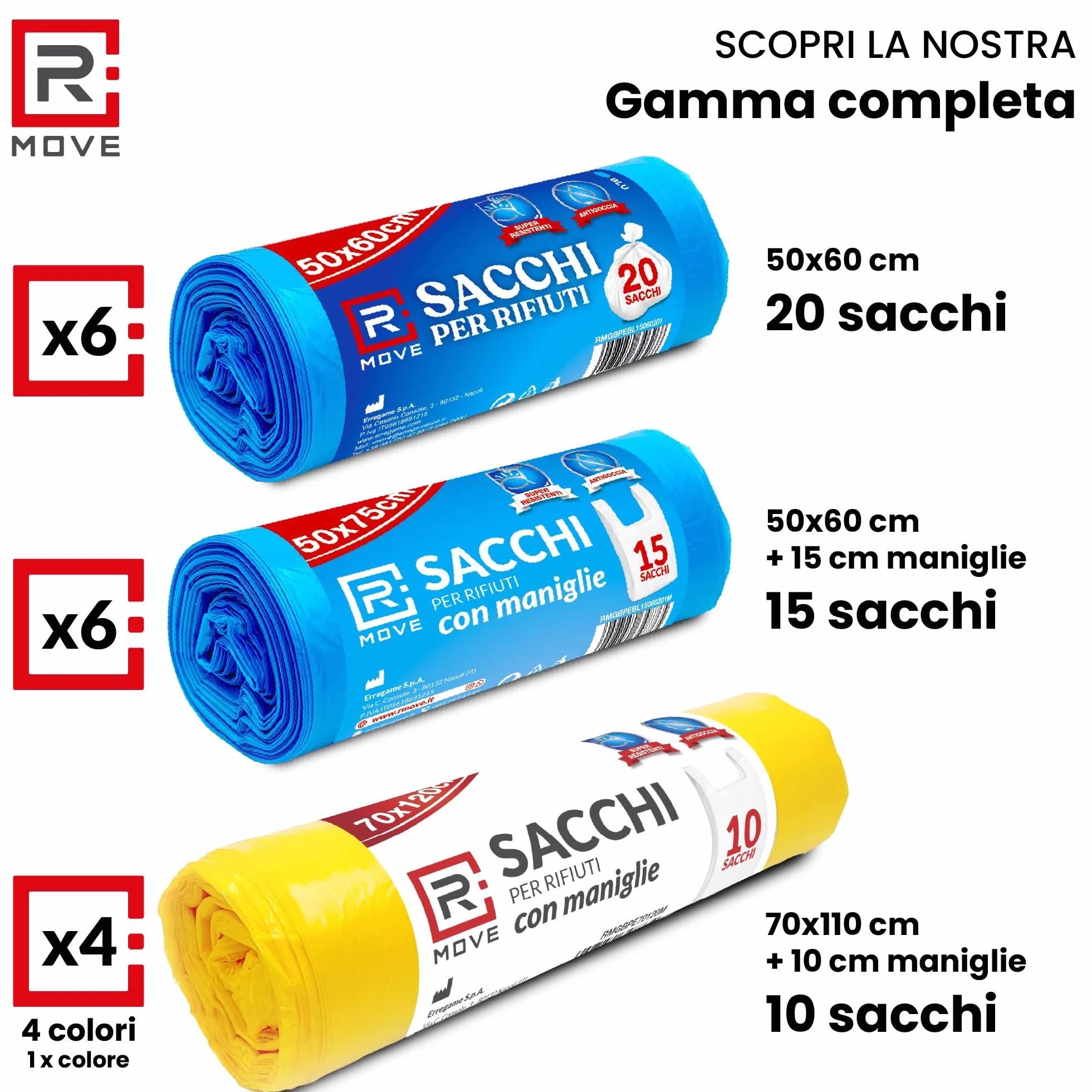 R MOVE 120 sacchetti spazzatura 50x60 cm 35 litri 6 rotoli