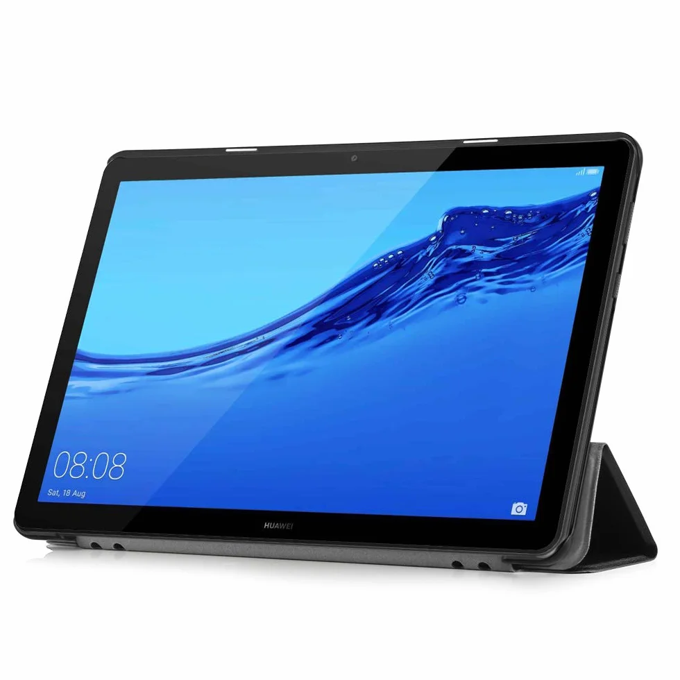 Simpeak Custodia in Pelle PU per Huawei MediaPad T5 10, T5 10.1 2018 Ultra-Sottile Folio Supporto Smart Nero