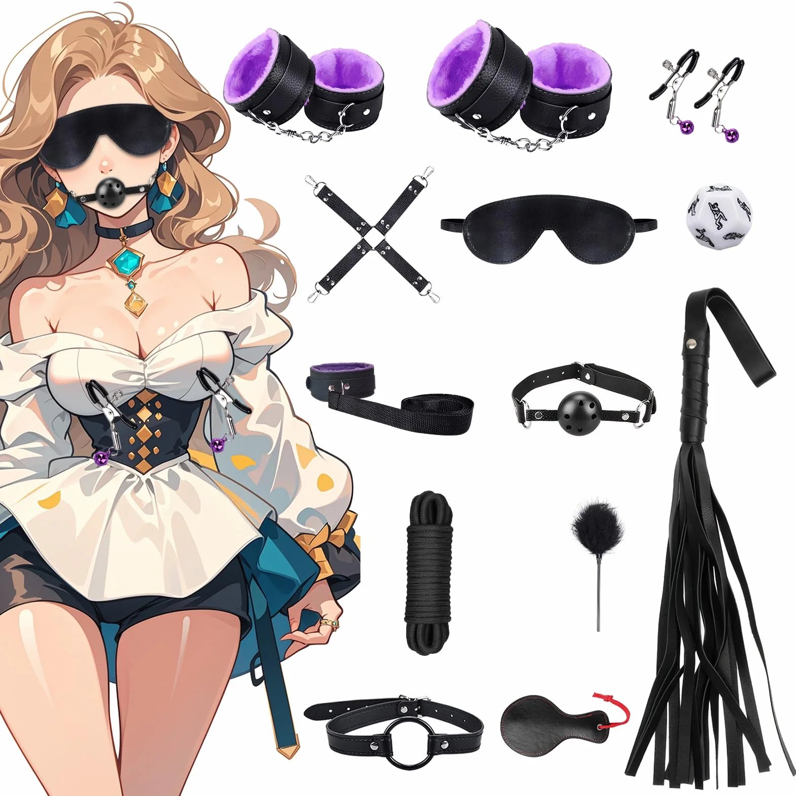 Bondage Sex Toys Set 13 Pezzi BDSM Kit Regolabile Manette SM Pelle Fetish Plug Anale Frusta Erotica per Principianti Coppie