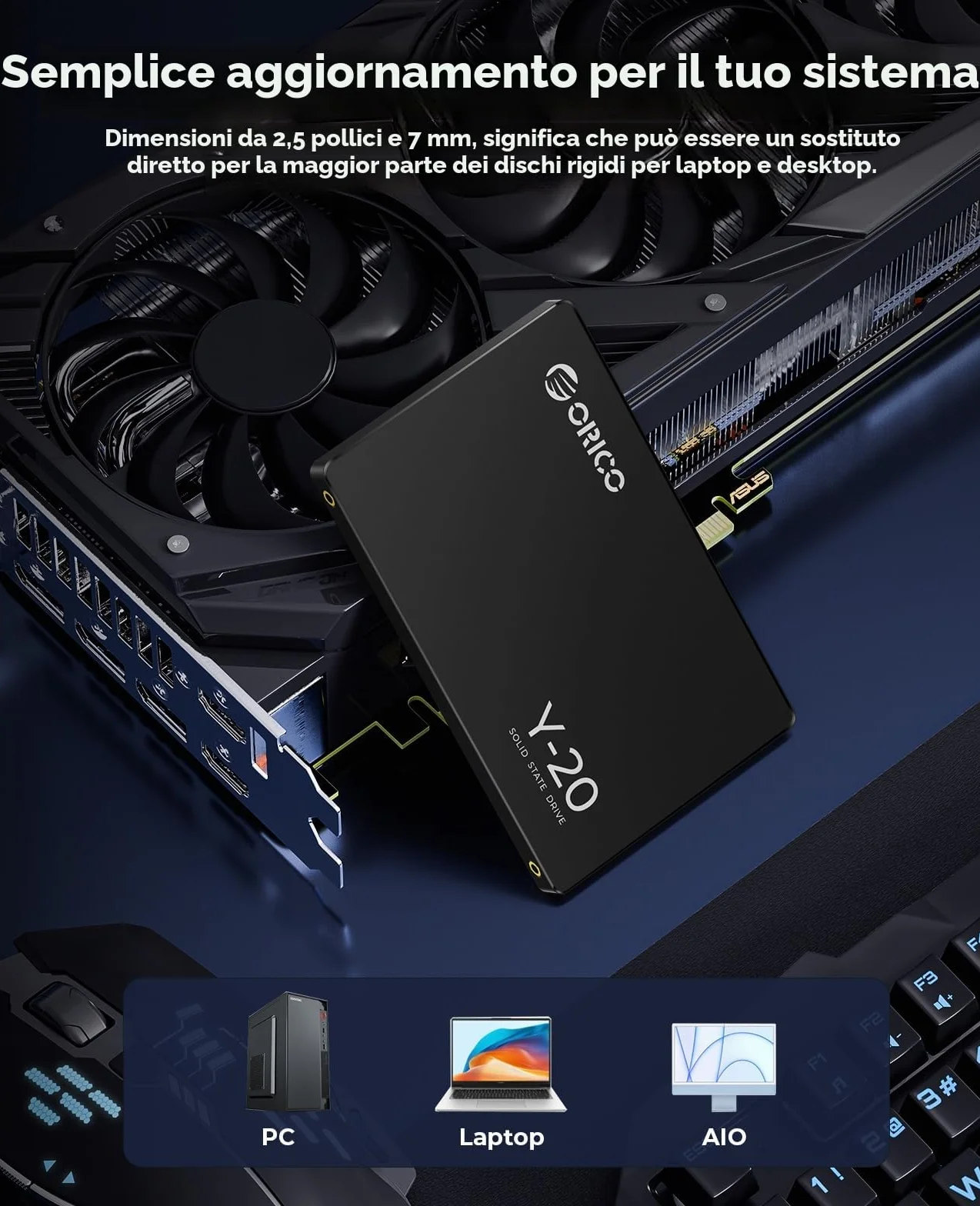 ORICO 128G SSD SATA III 6Gbps 2.5" Interno SSD, Fino a 500 MB/s Velocità di Lettura, Unità a Stato Solido Interne Compatibile con Laptop e Desktop PC - Y20
