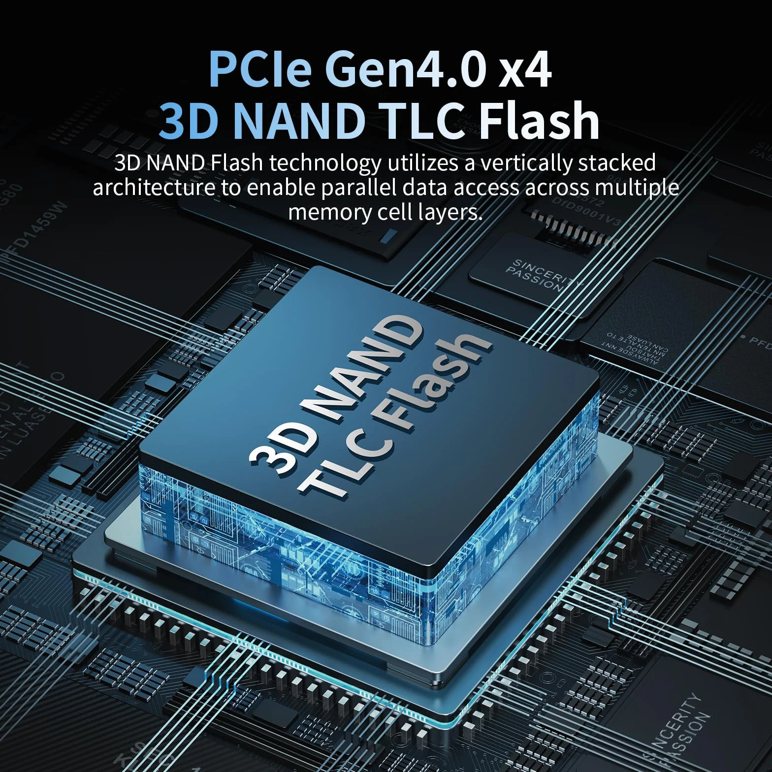Ediloca EN870 SSD 2TB PCIe Gen4, NVMe M.2 2280, fino a 7400 MB/s, Unità a stato solido interne, cache SLC dinamica, compatibile con PS5 e PC