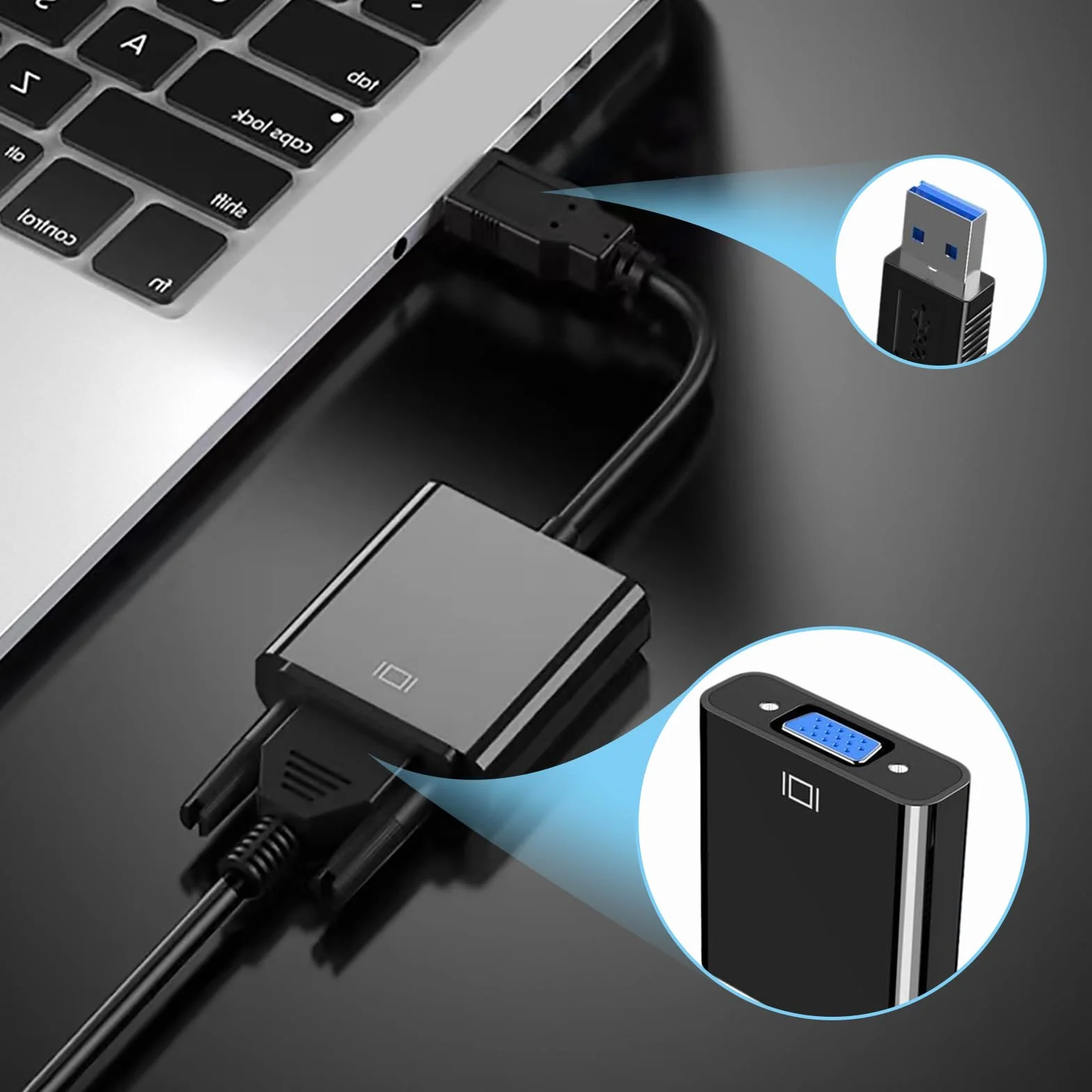 Adattatore USB 3.0 a VGA, adattatore scheda grafica esterna, convertitore per PC Windows, compatibile con videoproiettore TV, semplice Plug & Play, ideale per lavoro d'ufficio, home theater (nero)