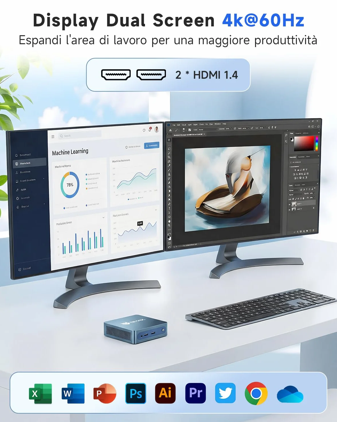 BMAX Mini PC B1 Plus Intel Celeron J3355 6GB RAM 128GB eMMC Espandibile 2TB m.2 SSD Desktop Computer Dual Display 4K@60 Hz HDMIx2 USBx4 WiFi 5 Bluetooth