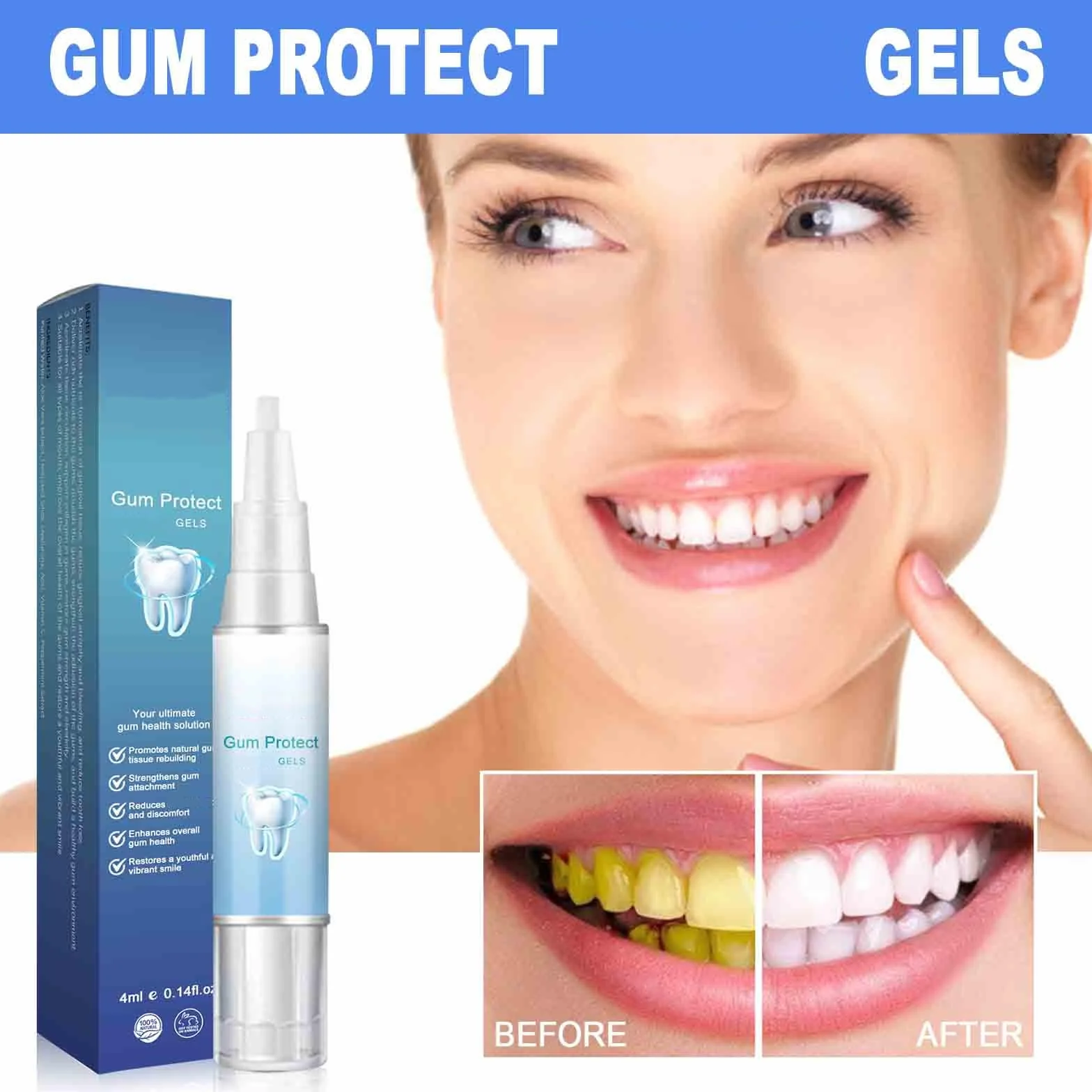 Gel Teeth Whitening Essence Pen, Gum Instant Treatment 4ml