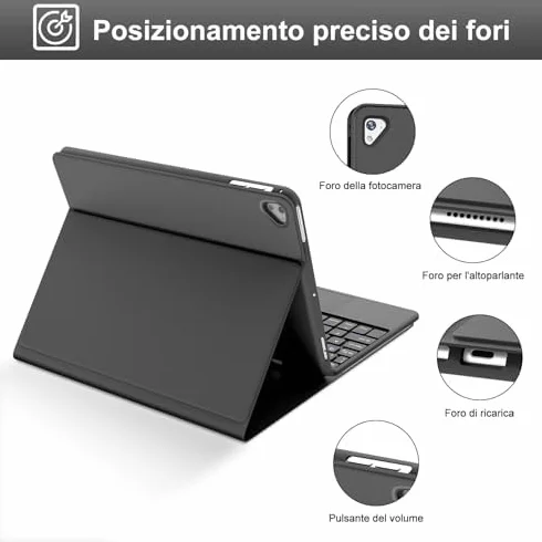 IVEOPPE Tastiera iPad 6 Generazione 9.7" 2018 con Touchpad, Cover Tastiera Trackpad layout Italiano Bluetooth, Custodia con Portapenna per iPad 5/4 Gen/Pro 9.7/Air 2/Air 1, Nero