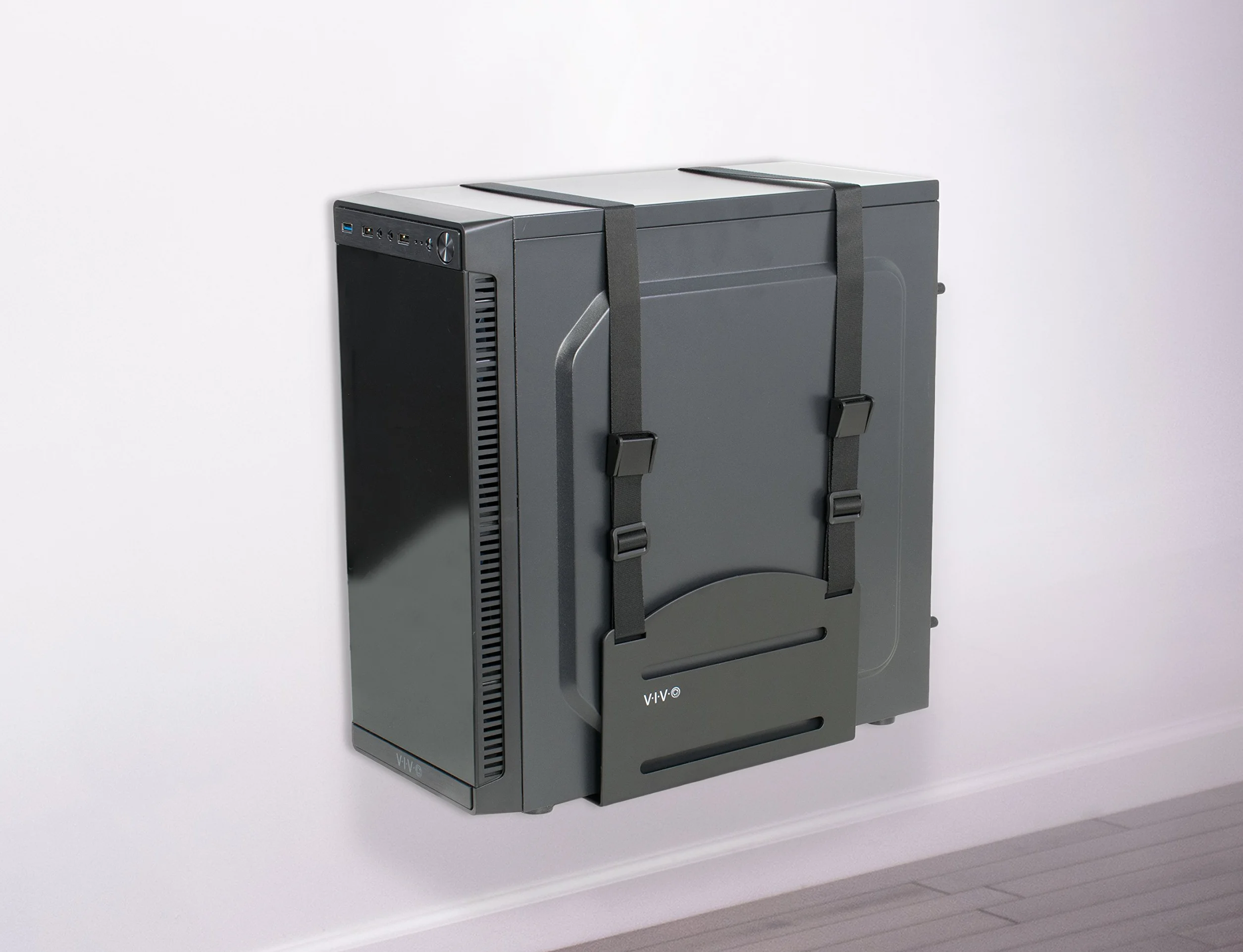 VIVO Supporto universale da parete per PC, staffa in acciaio regolabile, custodia per computer, supporto per cinghia CPU a telaio aperto, nero, MOUNT-PC03V