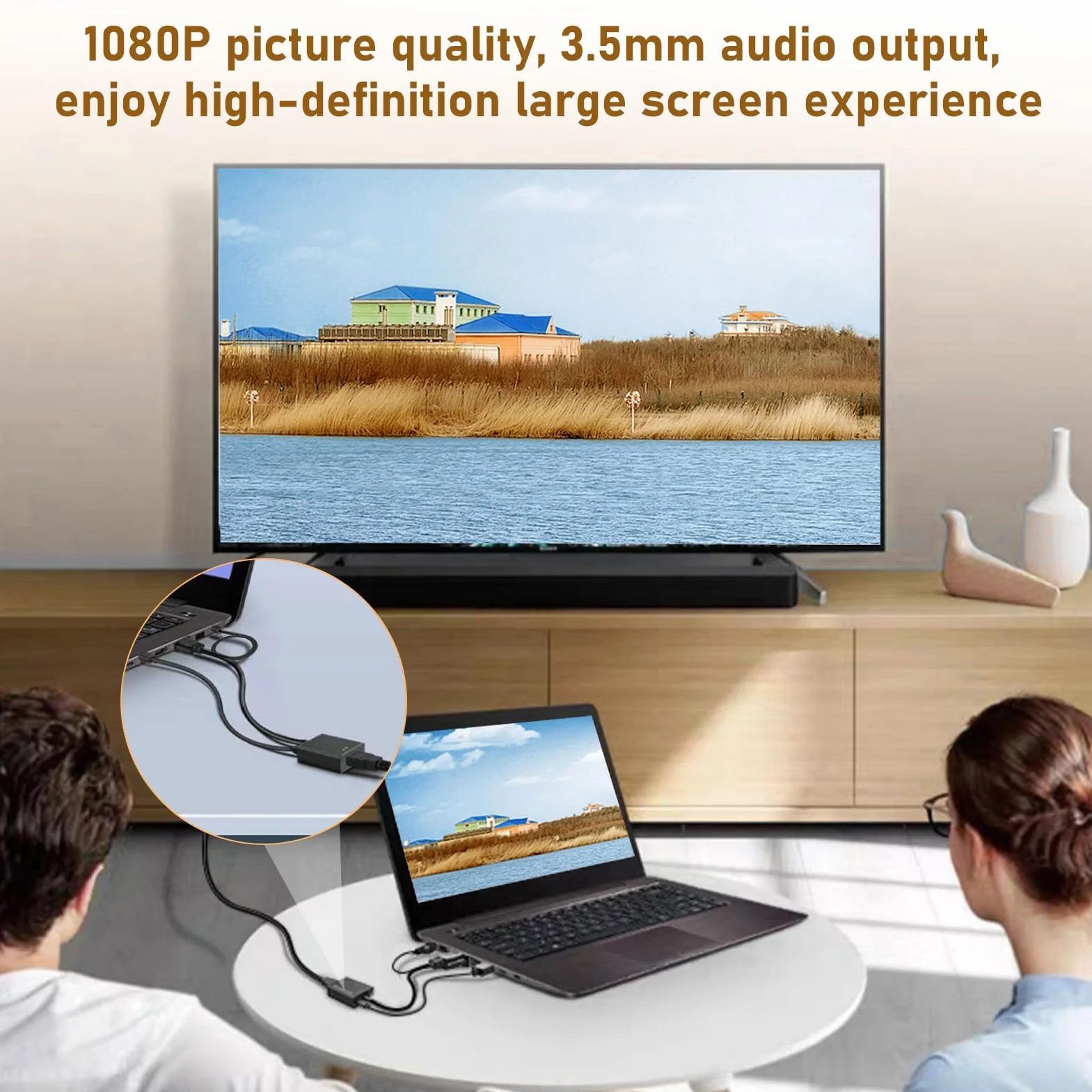 Adattatore da VGA a HDMI, 1080P Convertitore VGA to HDMI, Connettore VGA Maschio a HDMI Femmina con Audio, Adattatore VGA to HDMI per PC, Laptop a Monitor, TV, Include Cavo Audio e USB